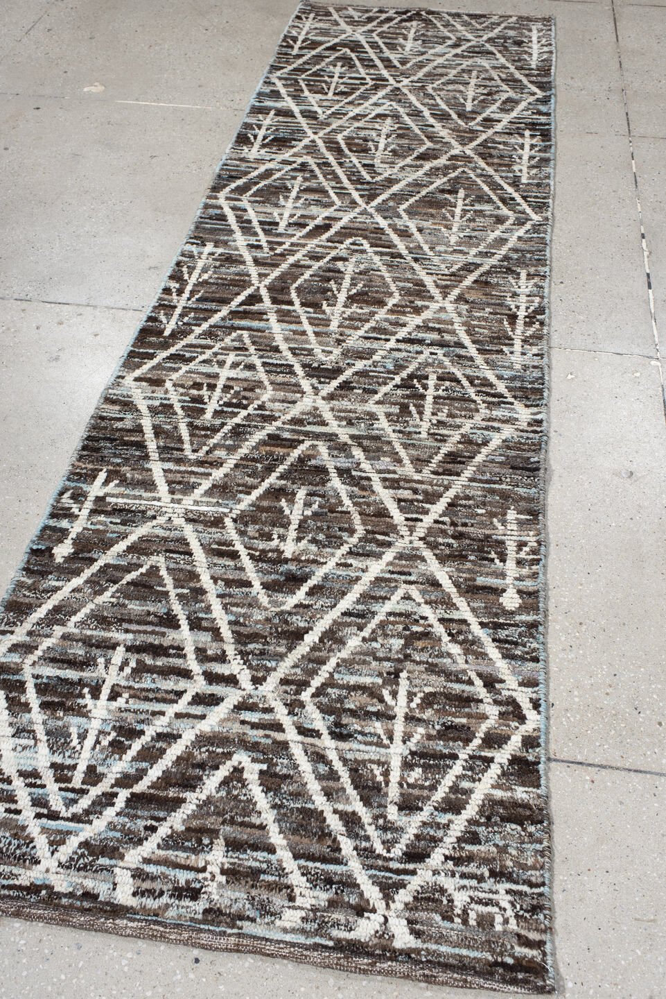 2' x 10' one-of-a-kind handmade vintage Kilim runner rug. Color palette: brown, ivory, taupe, charcoal, cream, beige, gray
