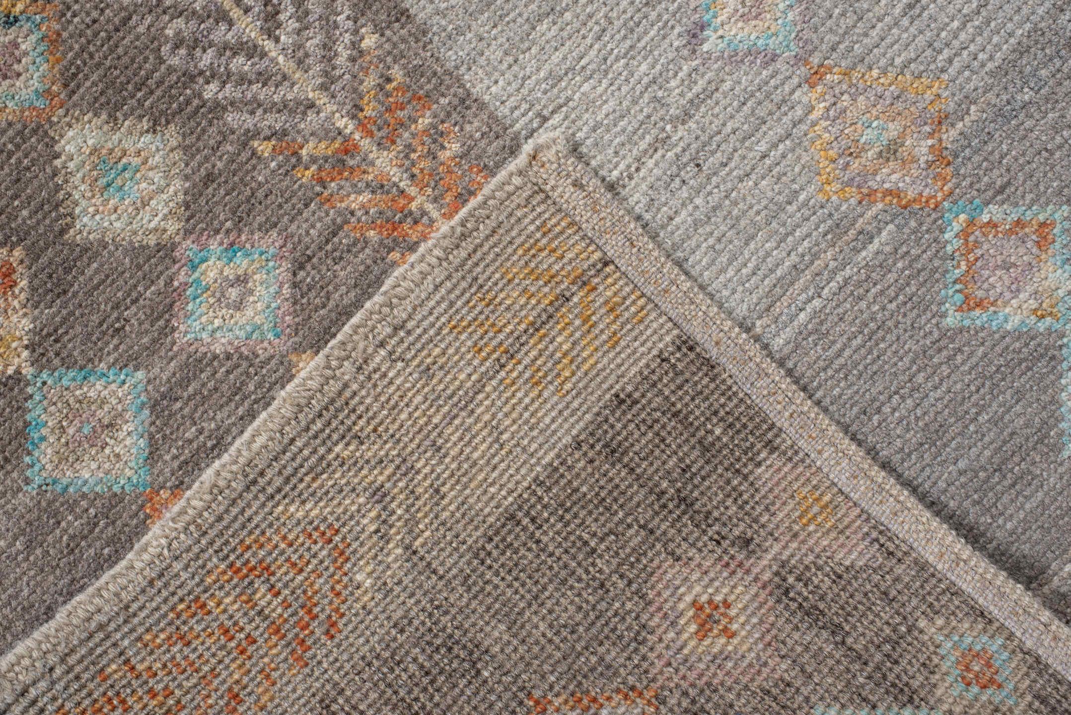 3' x 13' one-of-a-kind handmade vintage Kilim runner rug. Color palette: gray, charcoal, ivory, taupe, turquoise
