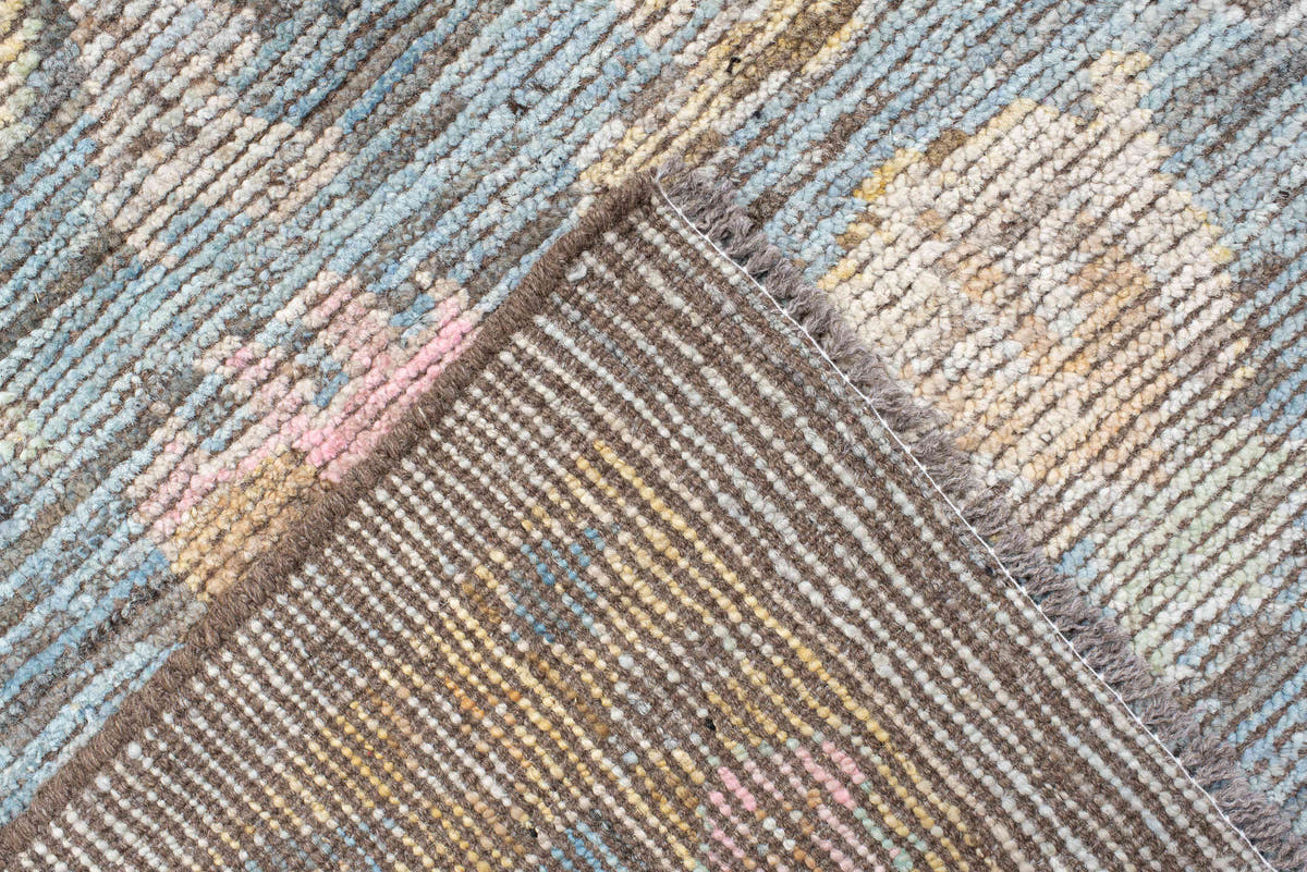 10' x 13' one-of-a-kind handmade vintage Oushak large size rug. Color palette: ivory, pale blue, blush, taupe, gold