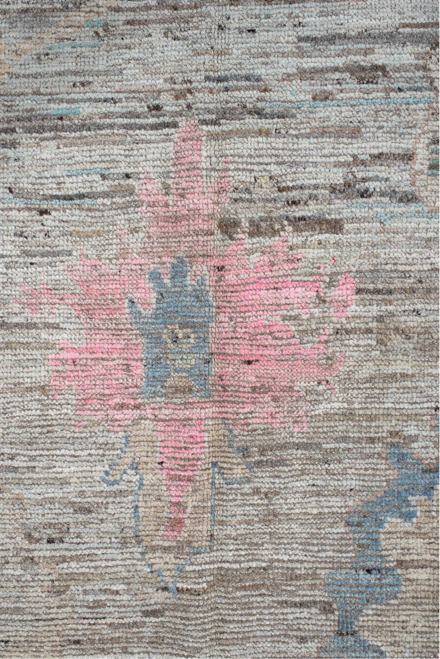 8' x 9' one-of-a-kind handmade vintage Oushak rug. Color palette: ivory, taupe, pale blue, blush, beige, gray, light blue