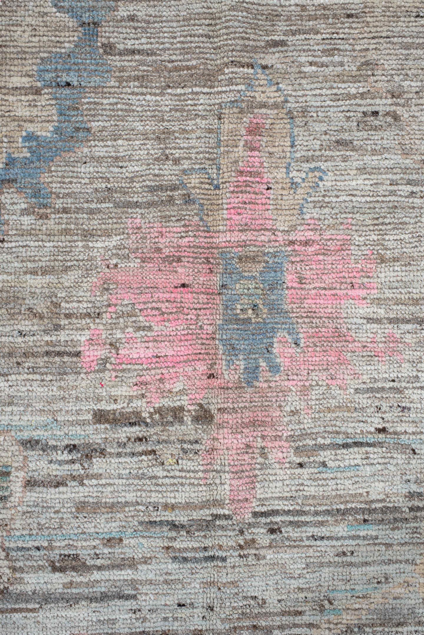 8' x 9' one-of-a-kind handmade vintage Oushak rug. Color palette: ivory, taupe, pale blue, blush, beige, gray, light blue