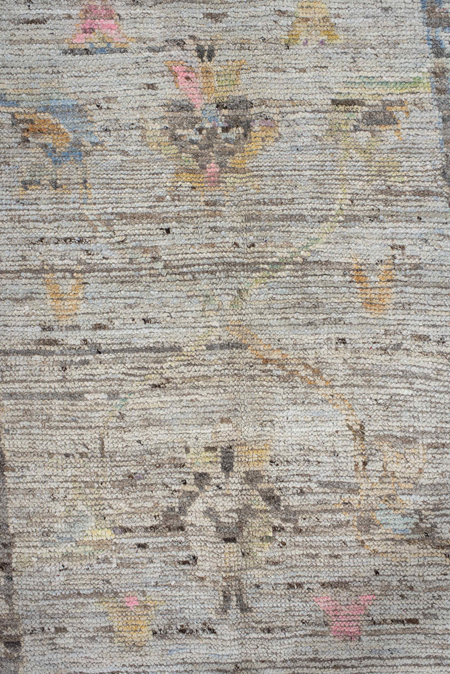 6' x 7' one-of-a-kind handmade vintage Oushak rug. Color palette: light gray, charcoal, ivory, powder blue, blush, gold