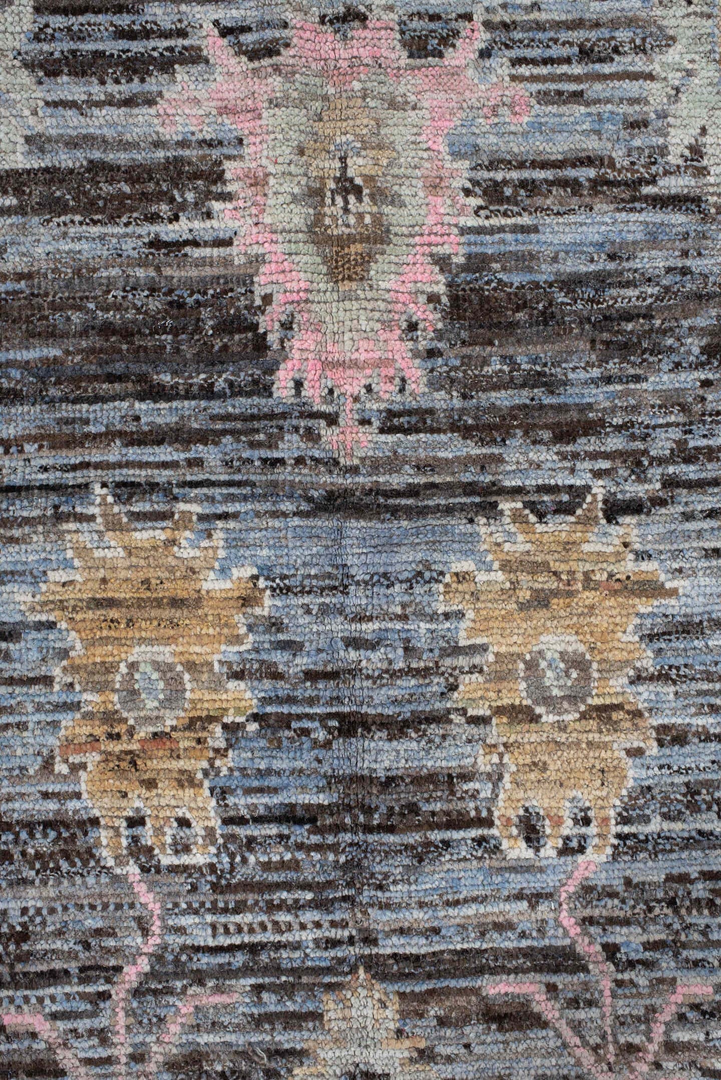 6' x 8' one-of-a-kind handmade vintage Oushak medium size rug. Color palette: charcoal, ivory, taupe, blush, gold, slate