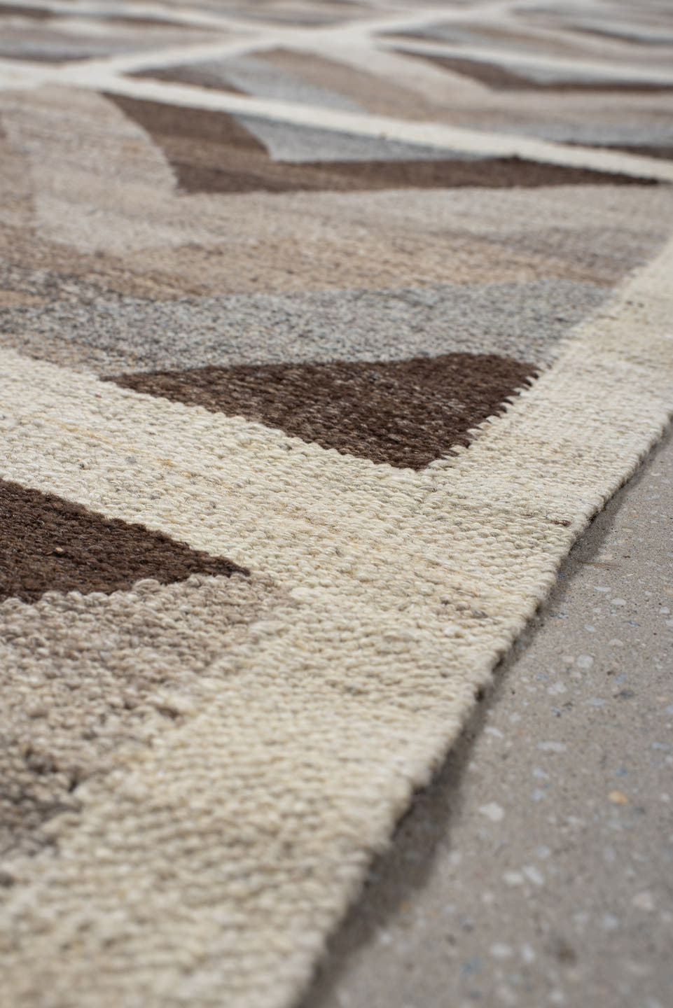 3' x 12' one-of-a-kind handmade vintage Kilim runner rug. Color palette: ivory, taupe, brown, gray, beige, slate