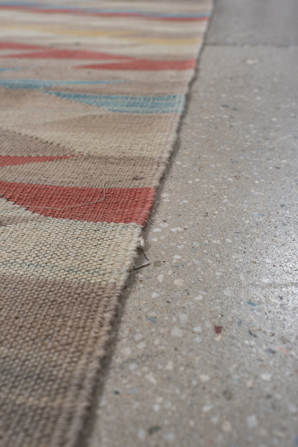 2' x 12' one-of-a-kind handmade vintage Kilim runner rug. Color palette: taupe, ivory, rust, sky blue, sage, gold, rose