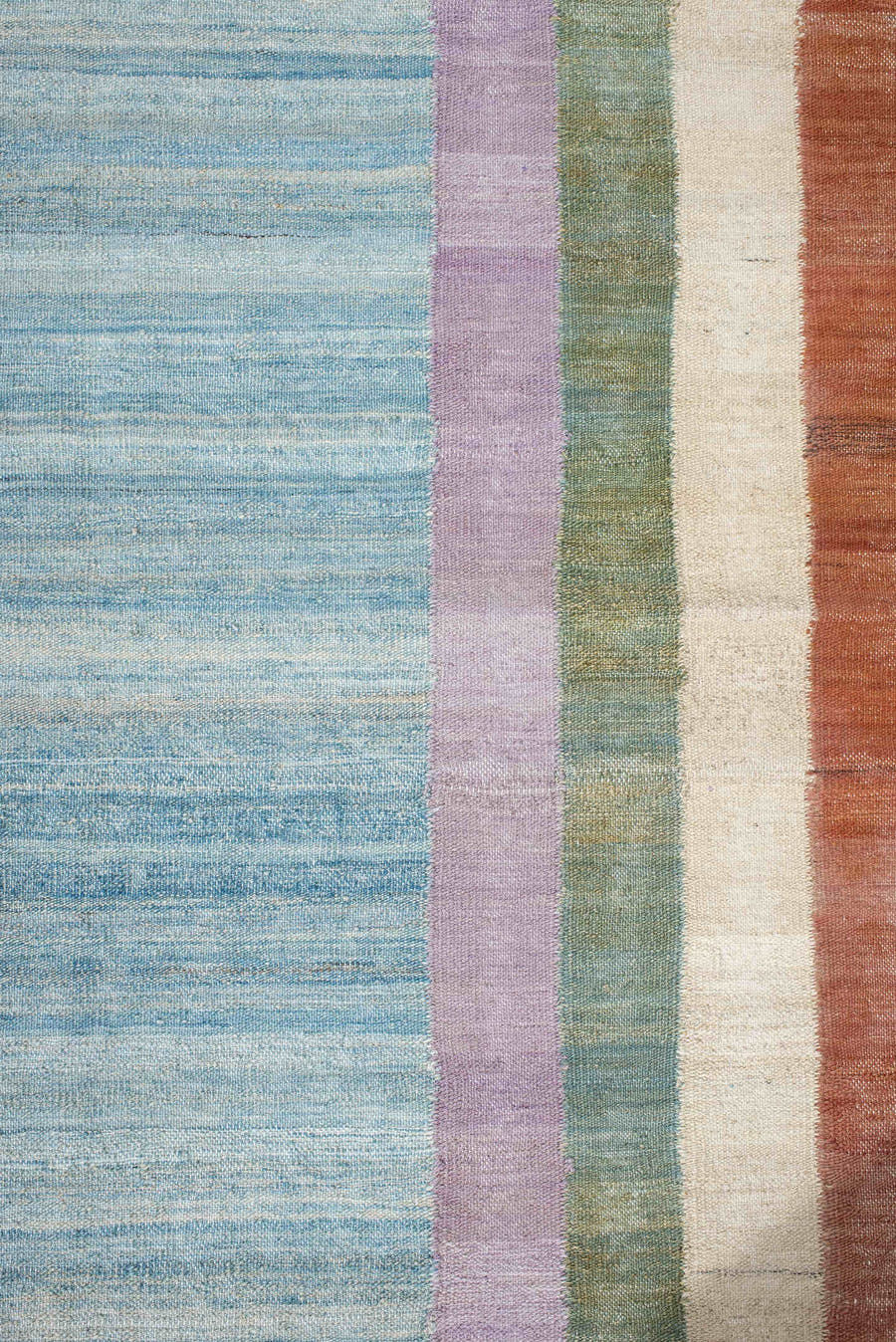 2' x 9' one-of-a-kind handmade vintage Kilim runner rug. Color palette: sky blue, rust, ivory, sage, lavender, beige