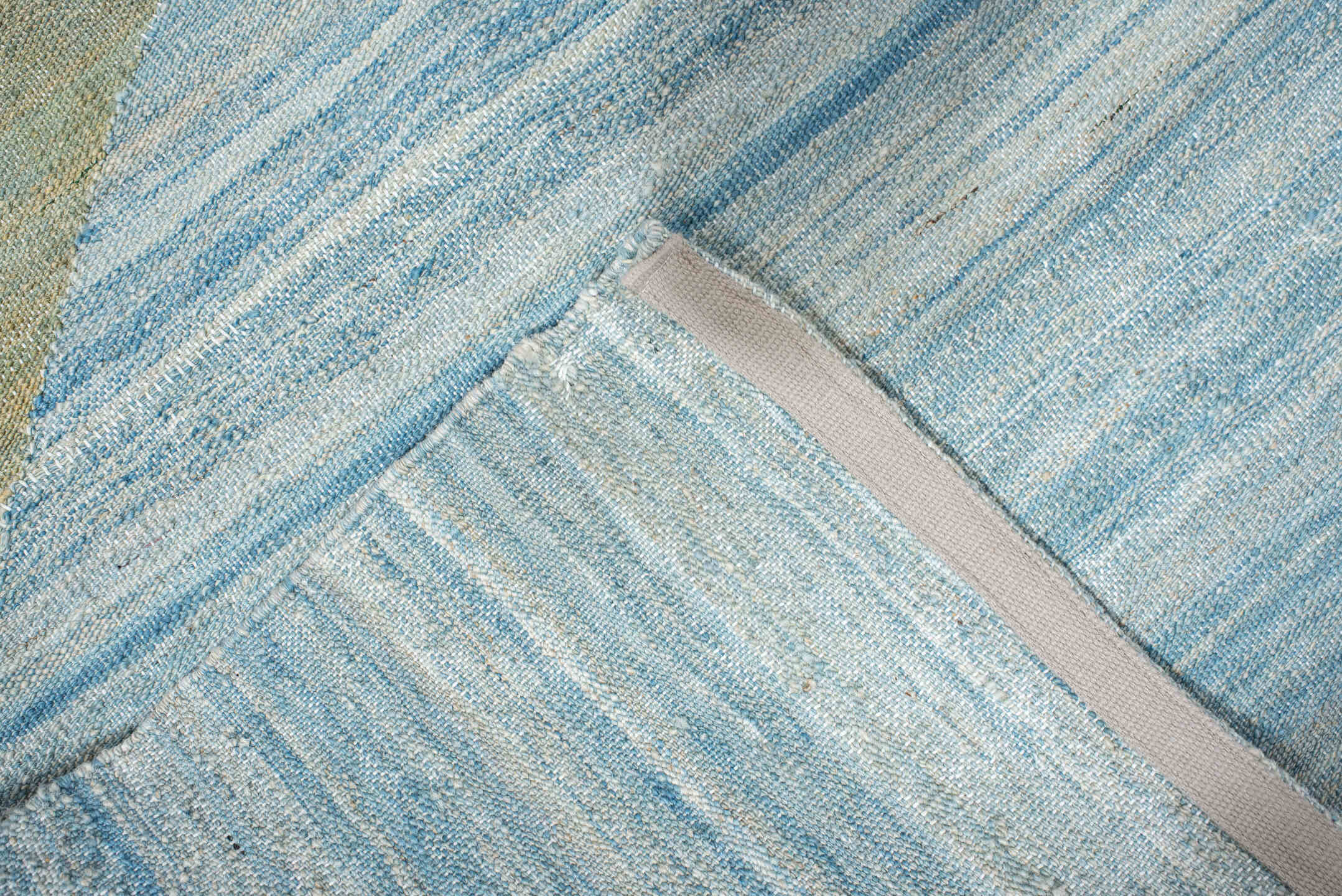 2' x 9' one-of-a-kind handmade vintage Kilim runner rug. Color palette: blue, brown, gainsboro, gray, light blue, light gray