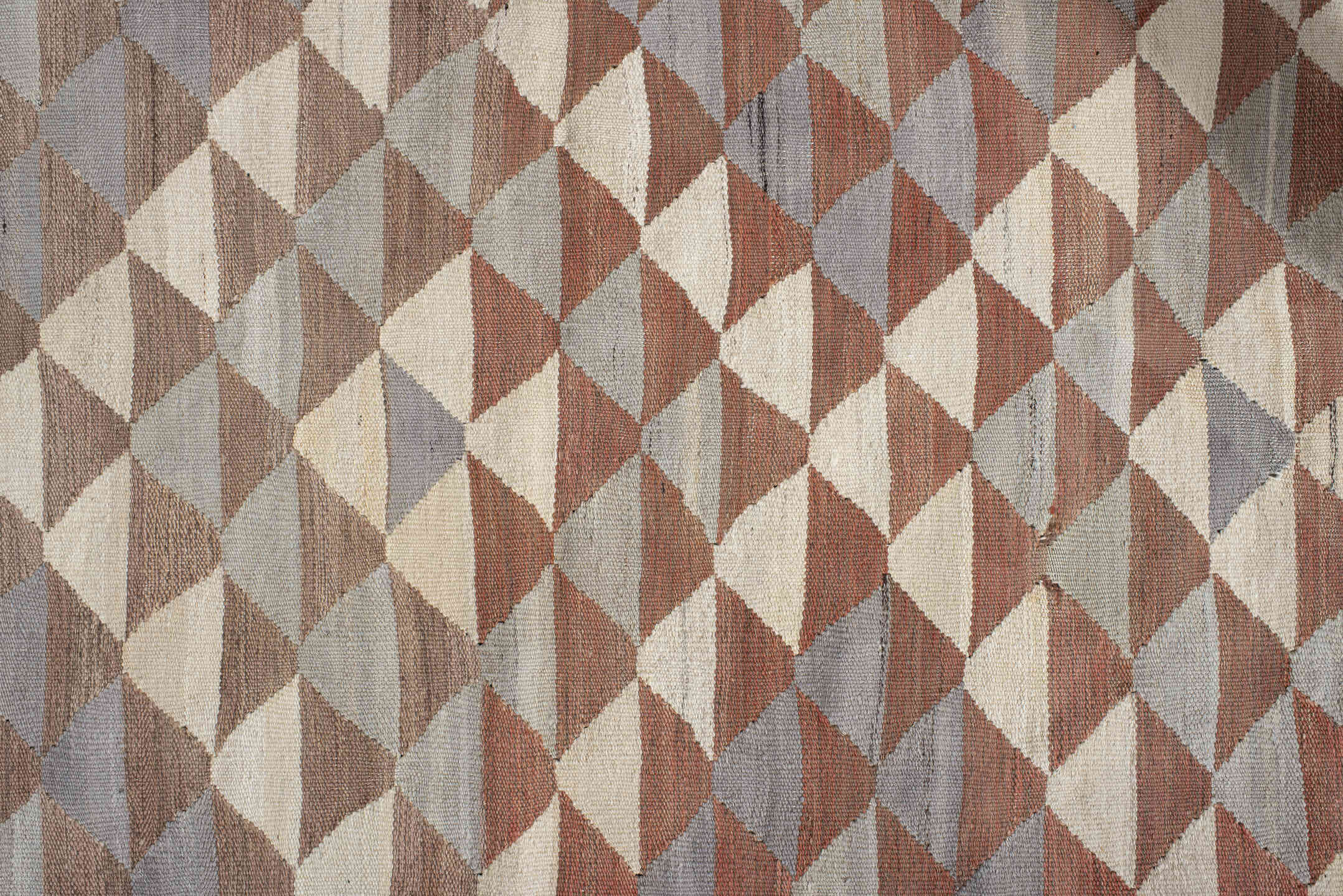 2' x 10' one-of-a-kind handmade vintage Kilim runner rug. Color palette: gray, light gray, off-white, pink, silver