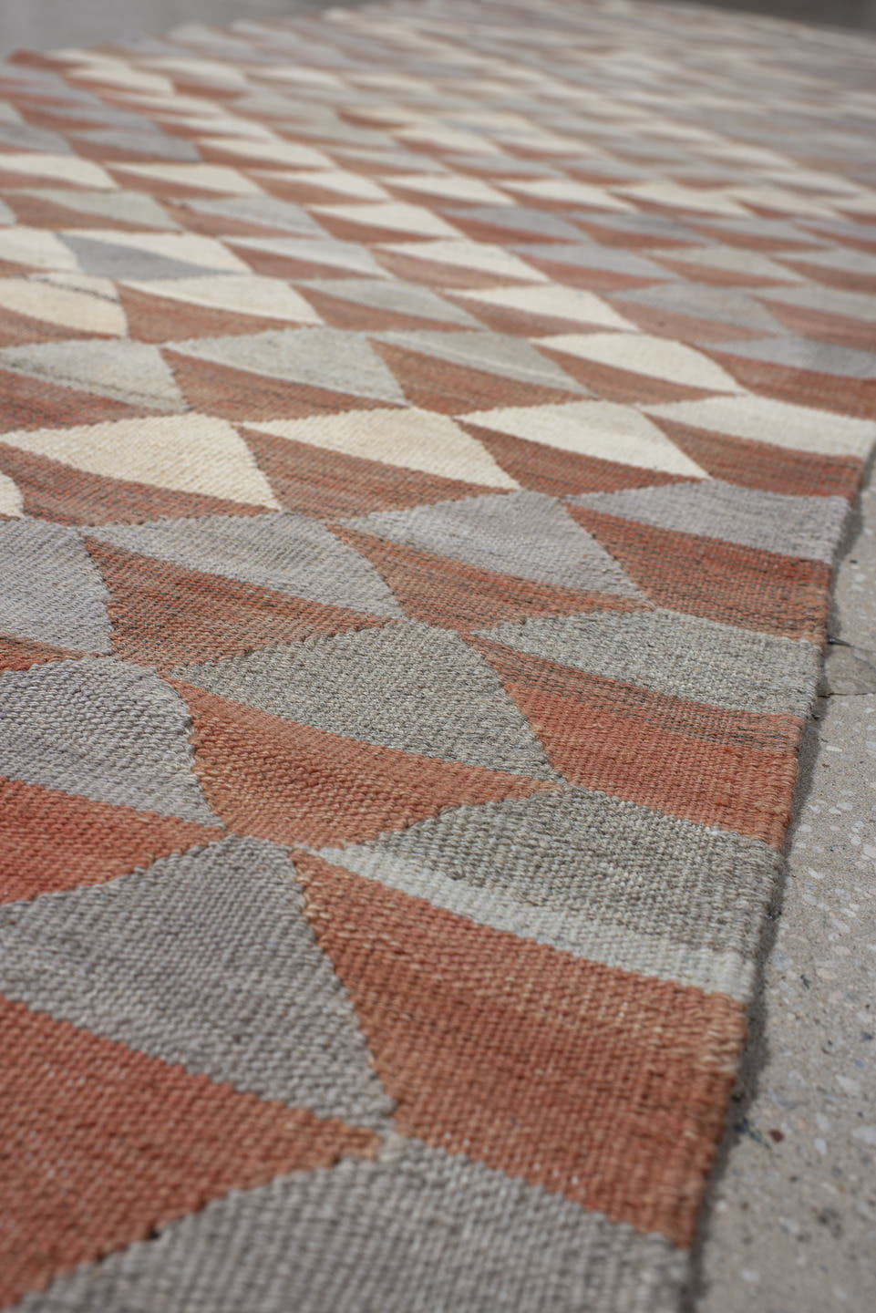 2' x 10' one-of-a-kind handmade vintage Kilim runner rug. Color palette: taupe, ivory, slate, terra cotta, camel, gray