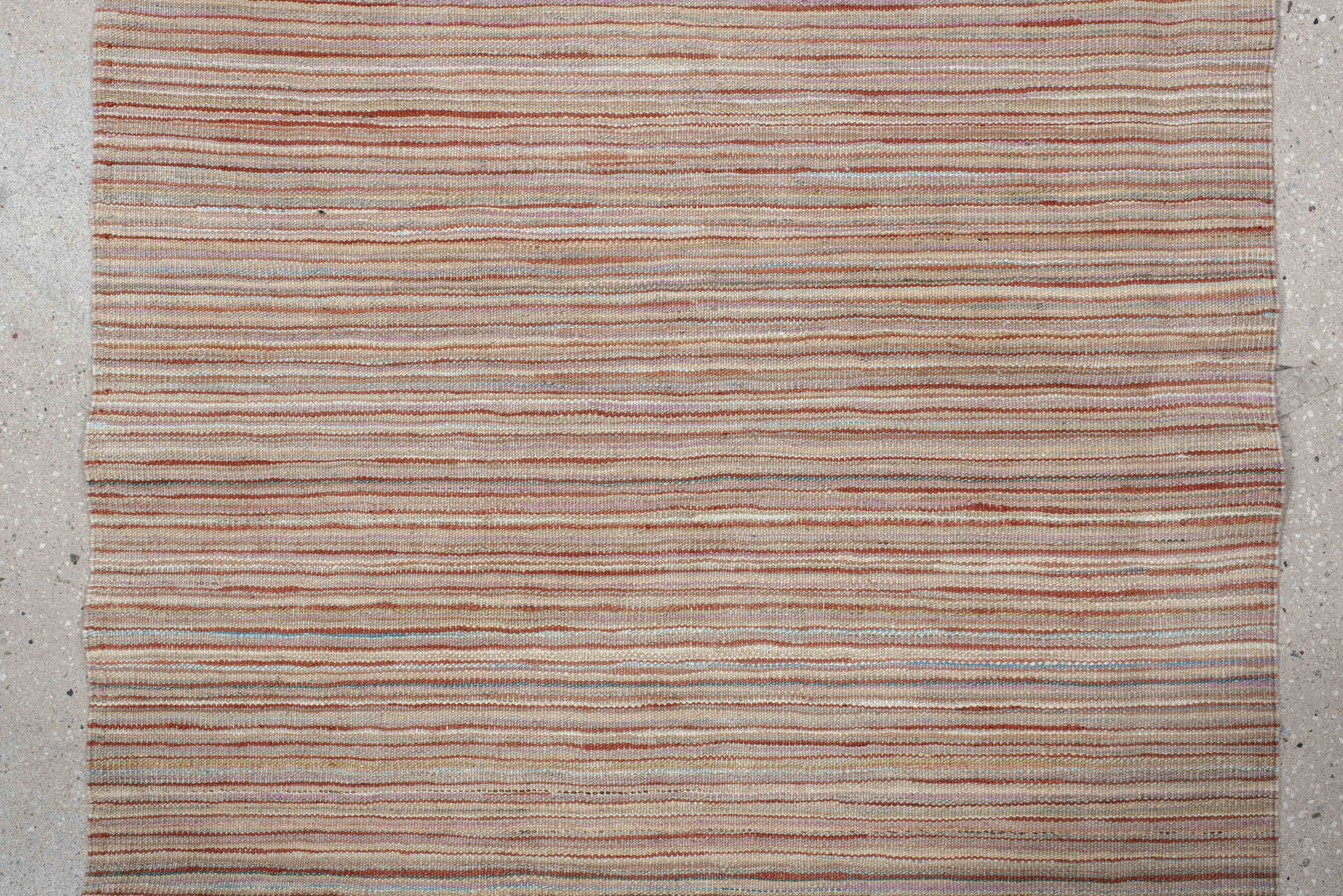 2' x 12' one-of-a-kind handmade vintage Kilim runner rug. Color palette: ivory, rust, slate, muted blue, taupe, terracotta