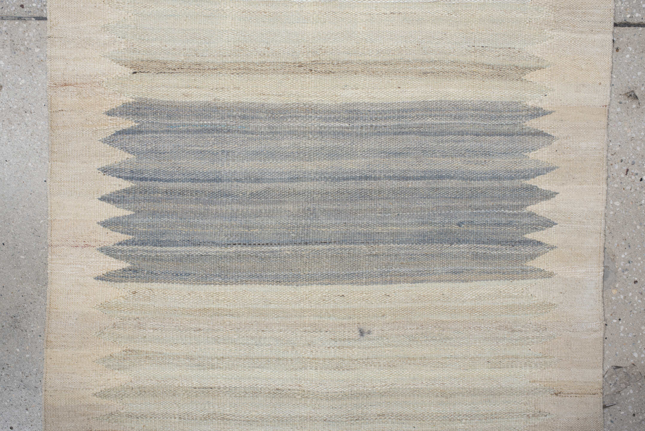 2' x 13' one-of-a-kind handmade vintage Kilim runner rug. Color palette: ivory, slate, cream, taupe, gray, beige