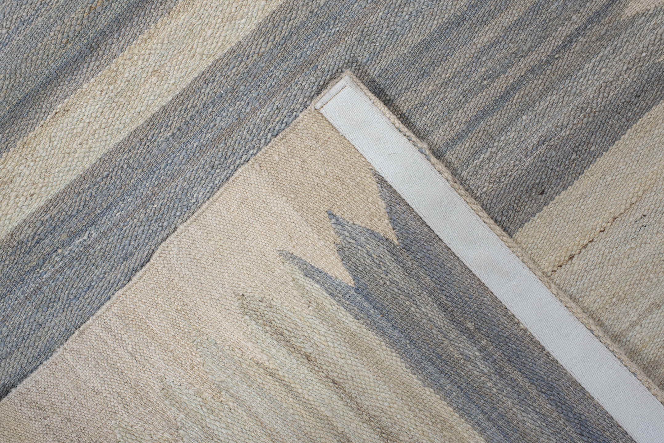2' x 13' one-of-a-kind handmade vintage Kilim runner rug. Color palette: ivory, slate, cream, taupe, gray, beige