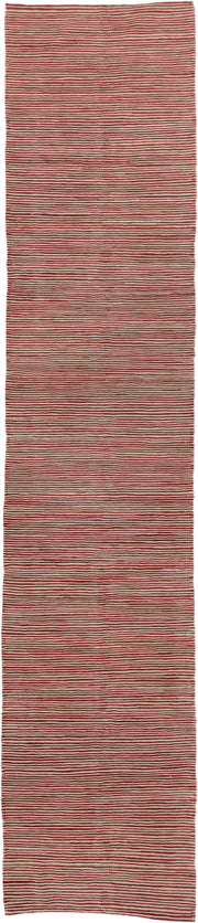 2' x 12' one-of-a-kind handmade vintage Kilim runner rug. Color palette: rust, ivory, terracotta, brown