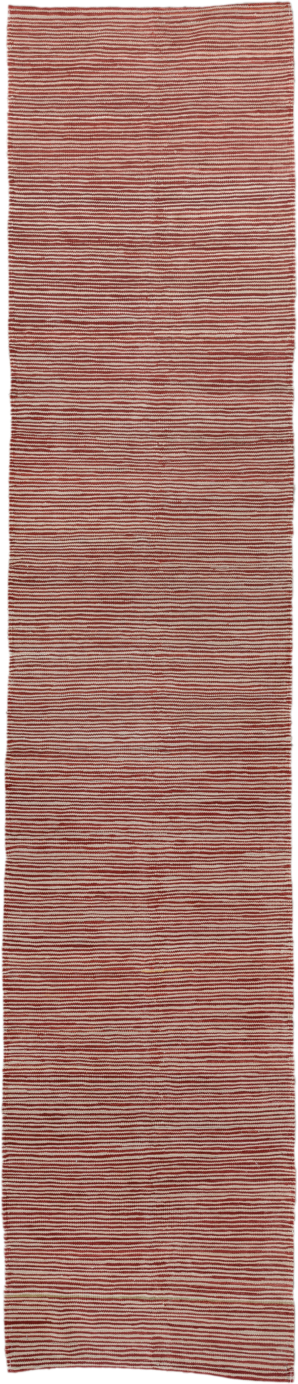 2' x 12' one-of-a-kind handmade vintage Kilim runner rug. Color palette: rust, ivory, terracotta, brown