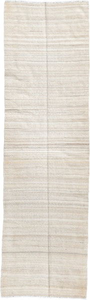 2' x 9' one-of-a-kind handmade vintage Kilim runner rug. Color palette: ivory, cream, beige, taupe, sand, light gray, gray