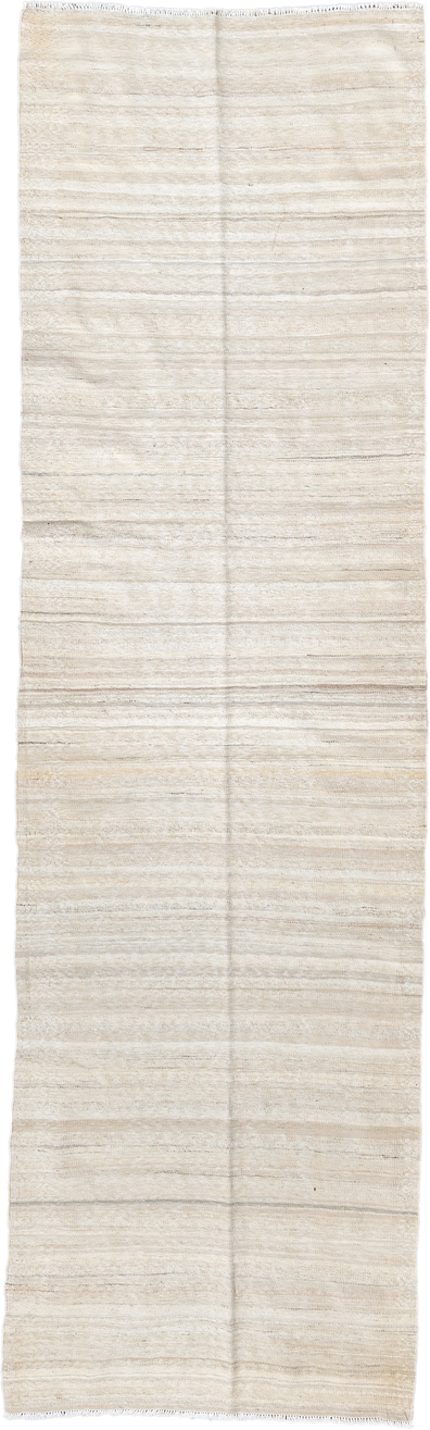 2' x 9' one-of-a-kind handmade vintage Kilim runner rug. Color palette: ivory, cream, beige, taupe, sand, light gray, gray