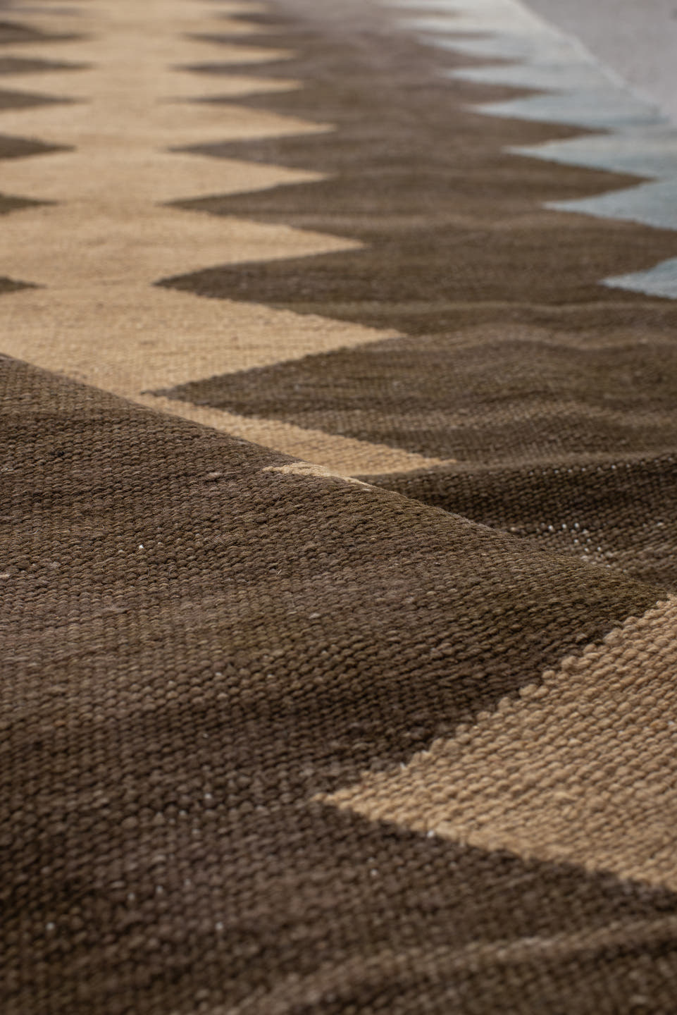2' x 10' one-of-a-kind handmade vintage Kilim runner rug. Color palette: brown, pale blue, camel, ivory, taupe, light blue