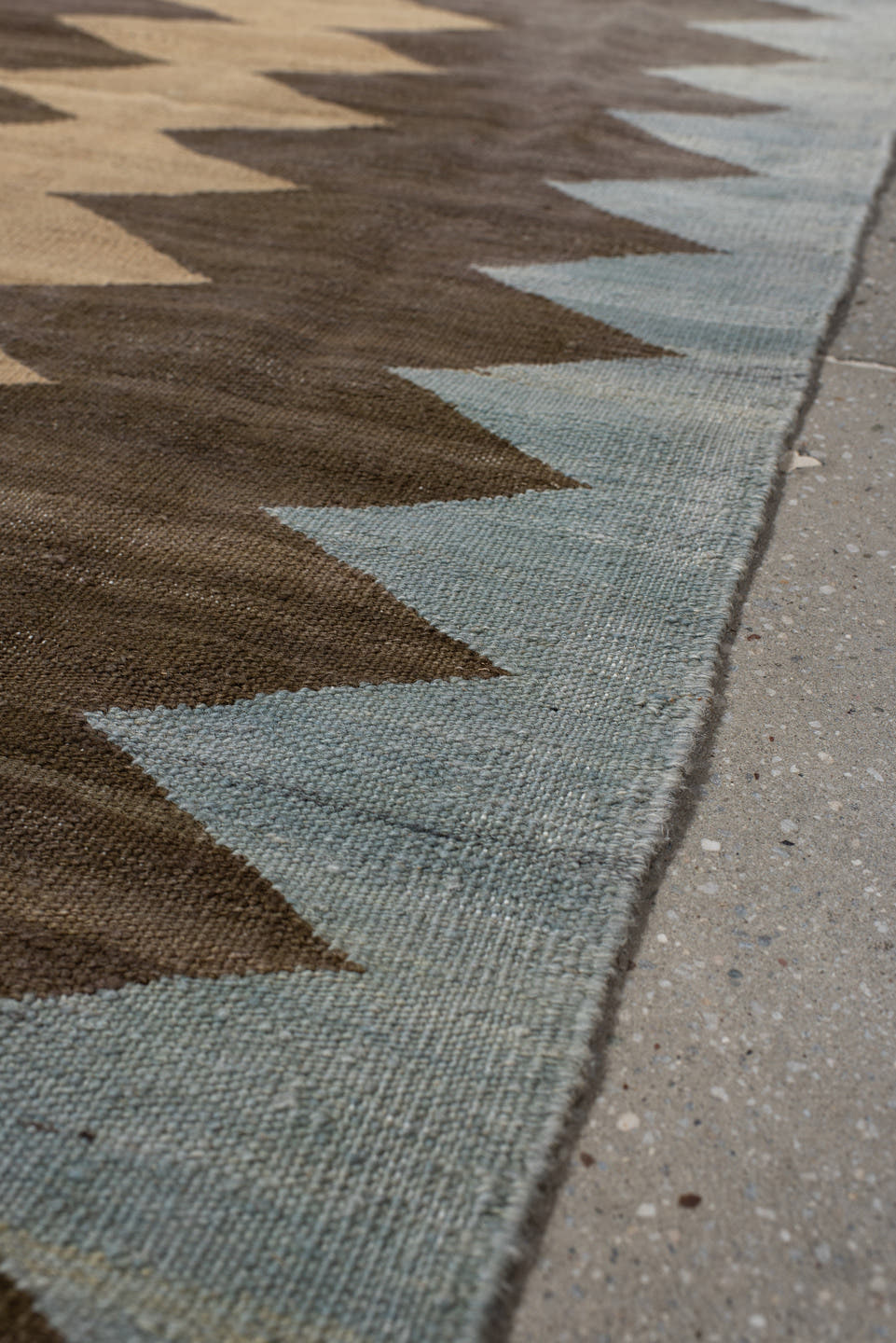 2' x 10' one-of-a-kind handmade vintage Kilim runner rug. Color palette: brown, pale blue, camel, ivory, taupe, light blue