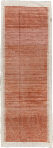 2' x 10' one-of-a-kind handmade vintage Kilim runner rug. Color palette: terra cotta, ivory, rose, camel, terracotta, brown