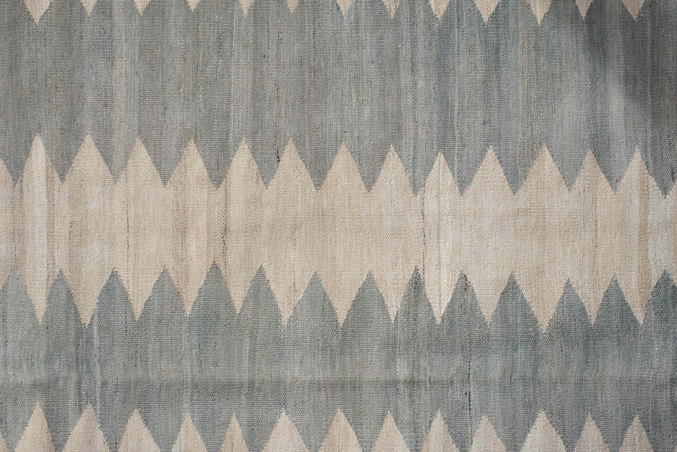 3' x 9' one-of-a-kind handmade vintage Kilim runner rug. Color palette: blue, dark gray, dim gray, gray, light gray