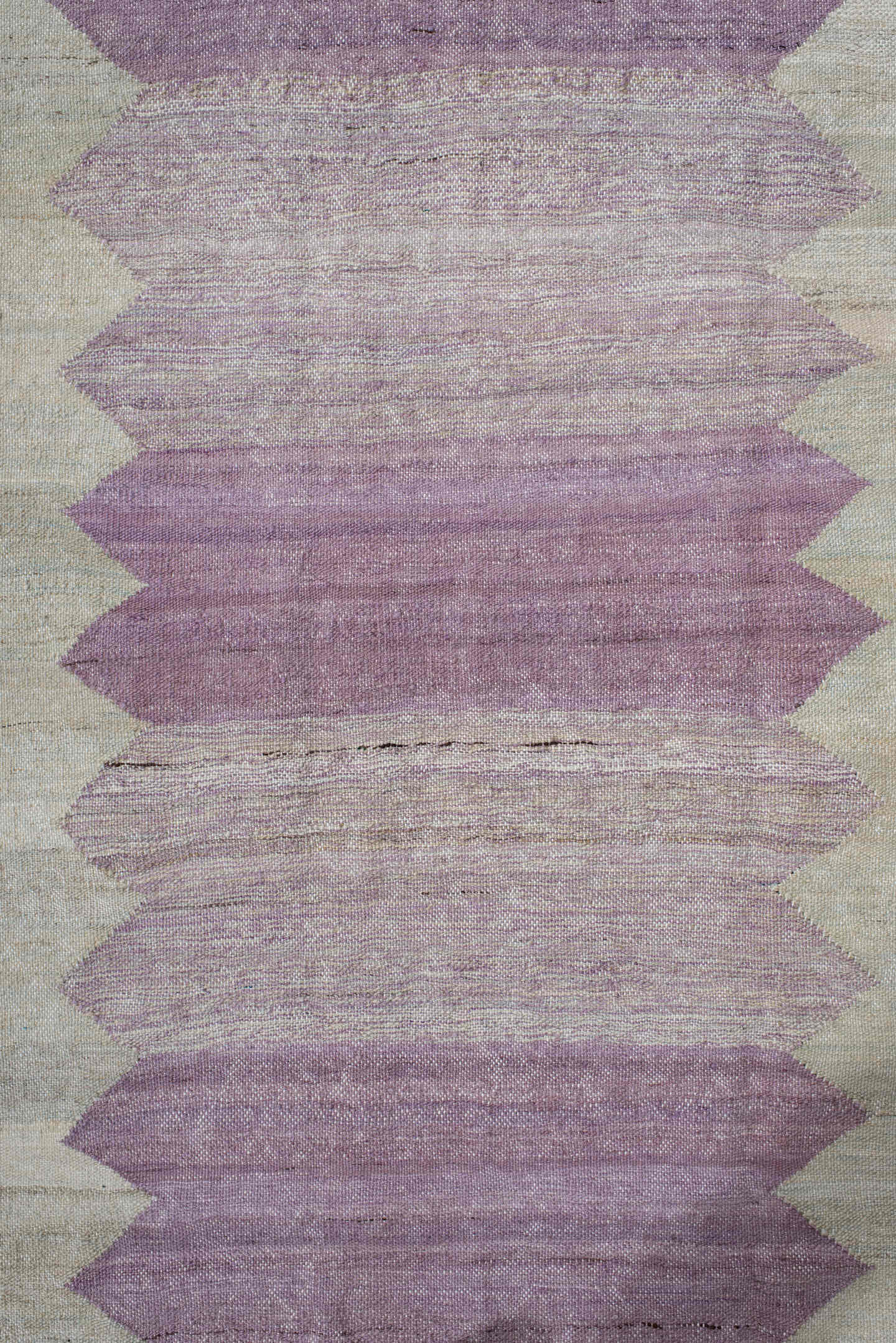 2' x 12' one-of-a-kind handmade vintage Kilim runner rug. Color palette: ivory, lavender, blush, cream, light gray, pink