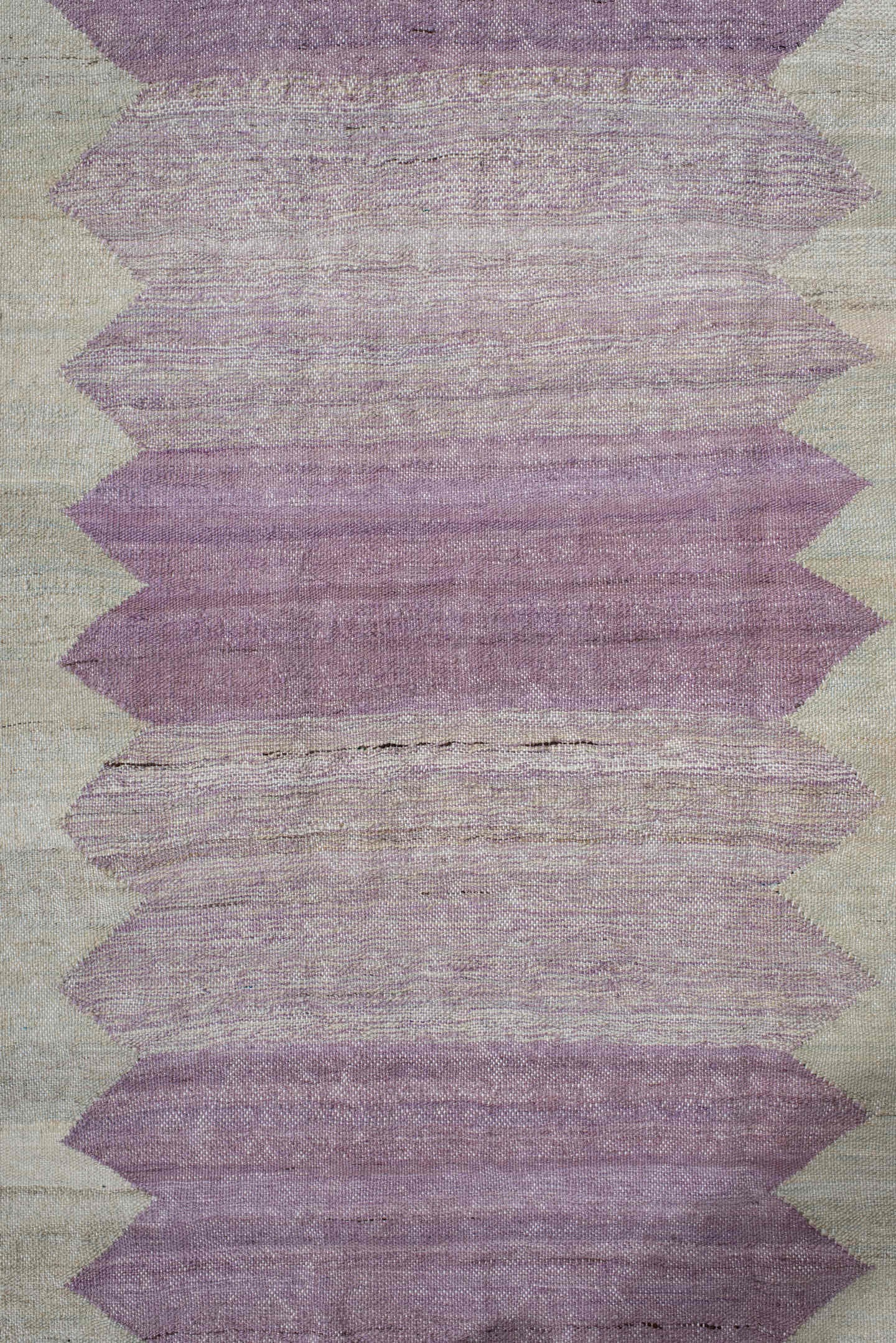 2' x 12' one-of-a-kind handmade vintage Kilim runner rug. Color palette: ivory, lavender, blush, cream, light gray, pink
