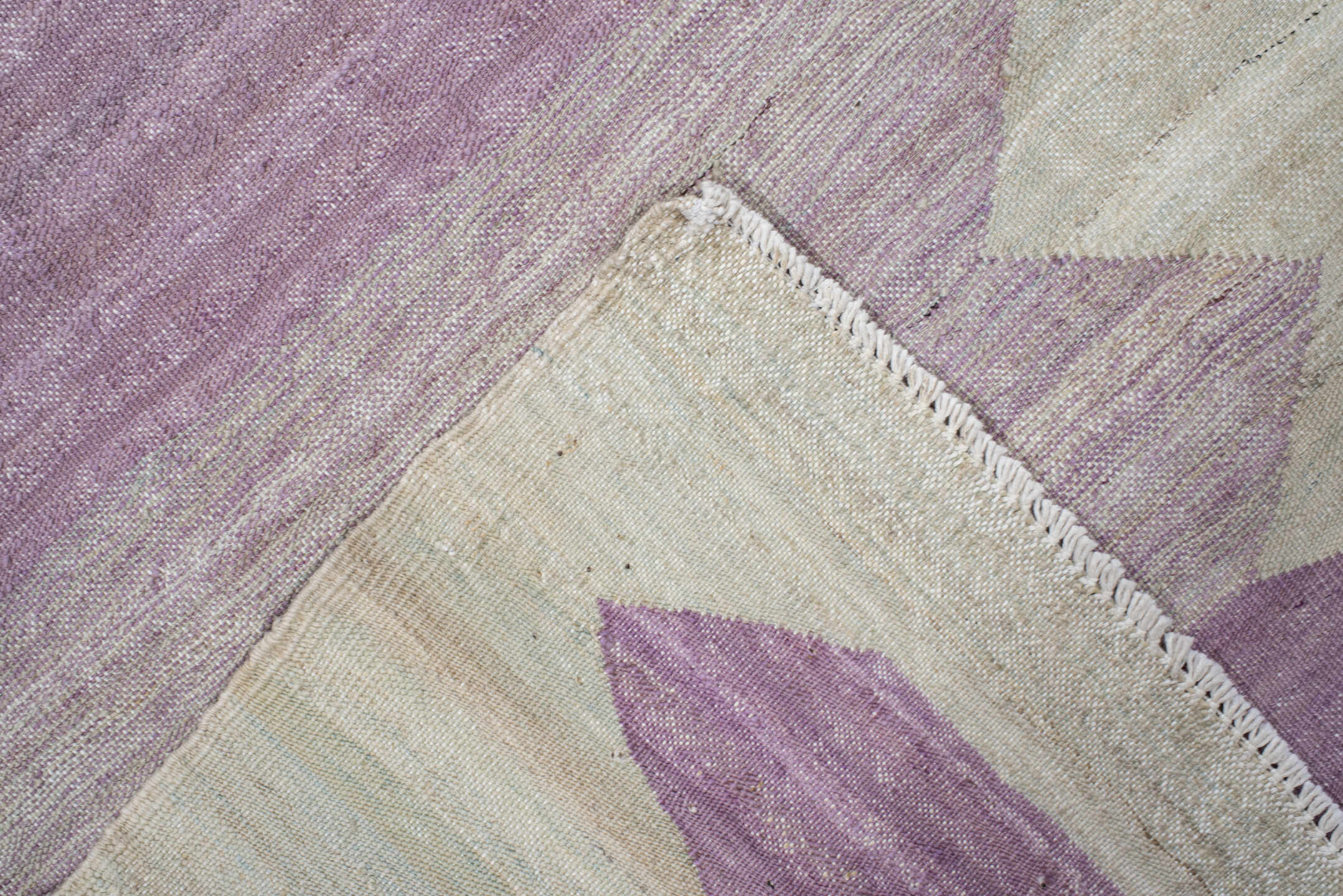 2' x 12' one-of-a-kind handmade vintage Kilim runner rug. Color palette: ivory, lavender, blush, cream, light gray, pink