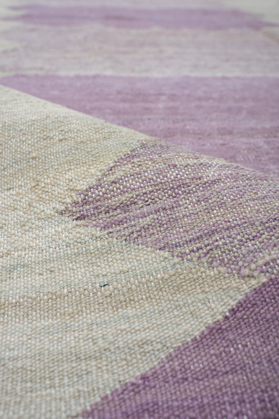 2' x 12' one-of-a-kind handmade vintage Kilim runner rug. Color palette: ivory, lavender, blush, cream, light gray, pink