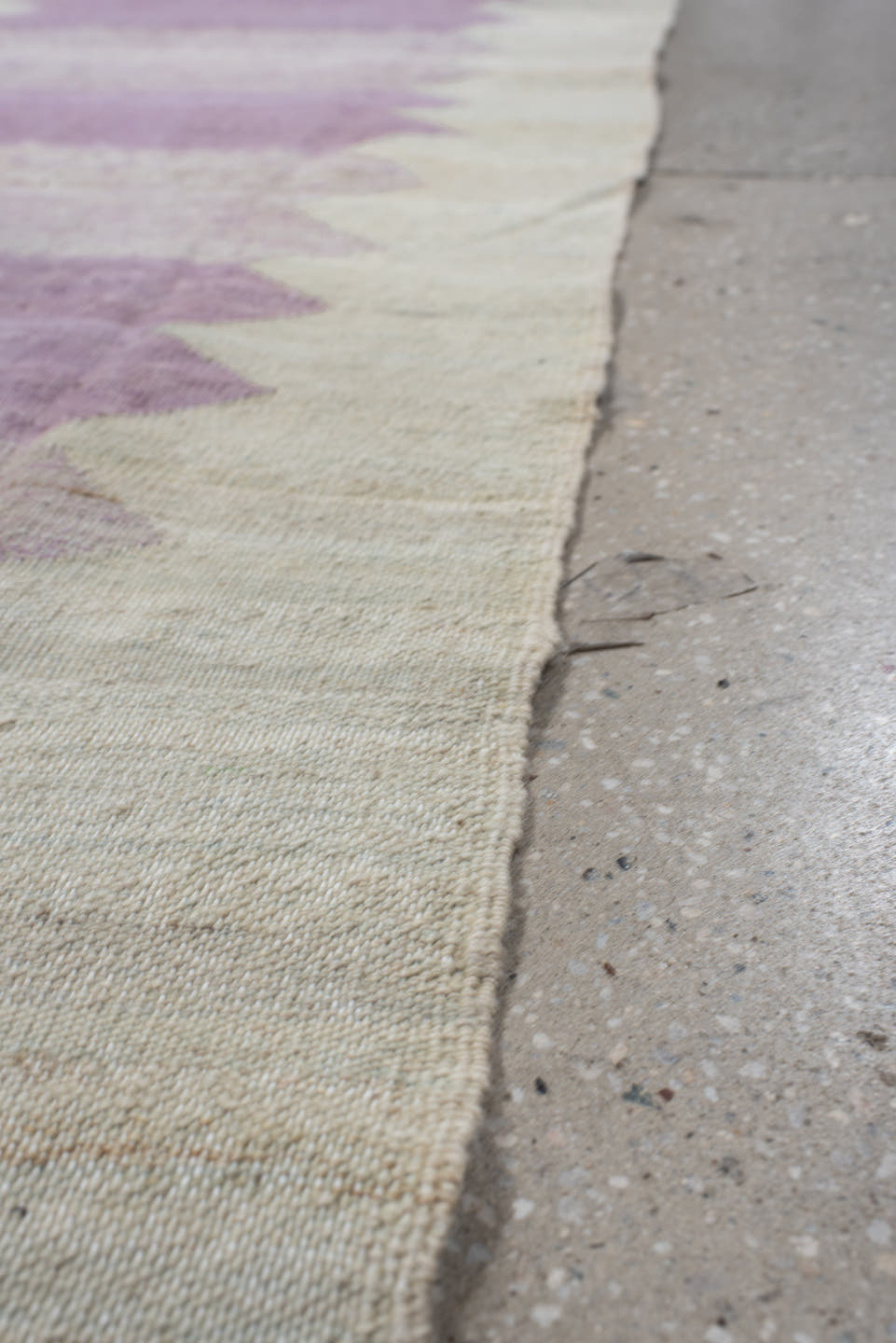 2' x 12' one-of-a-kind handmade vintage Kilim runner rug. Color palette: ivory, lavender, blush, cream, light gray, pink