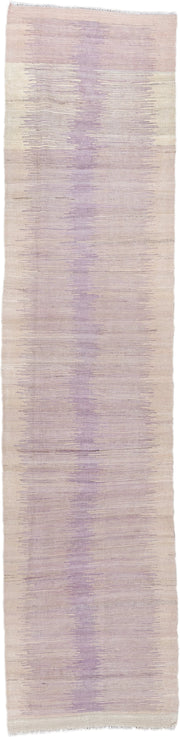 3' x 12' one-of-a-kind handmade vintage Kilim runner rug. Color palette: ivory, lavender, blush, rose, cream, light gray