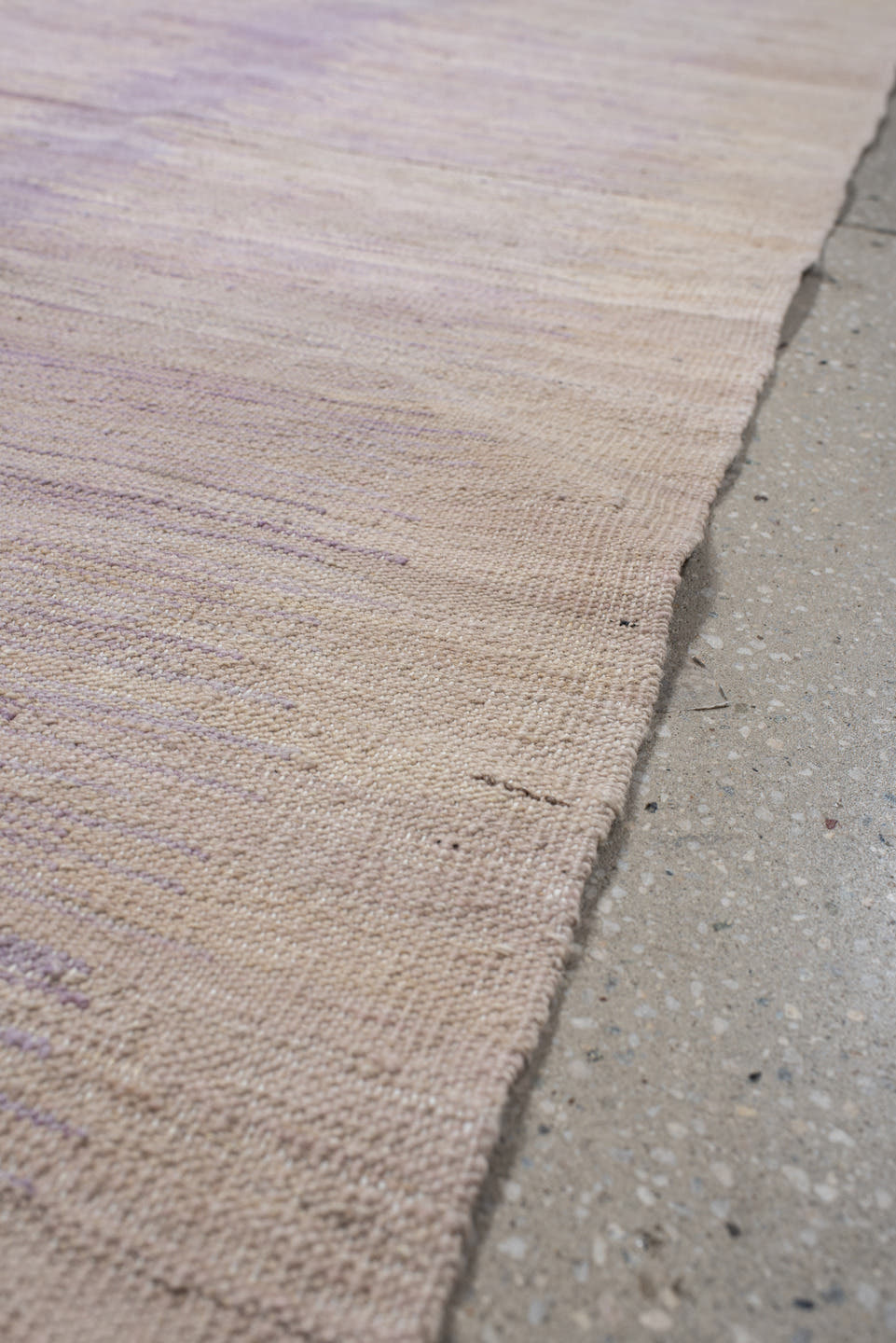 3' x 12' one-of-a-kind handmade vintage Kilim runner rug. Color palette: ivory, lavender, blush, rose, cream, light gray