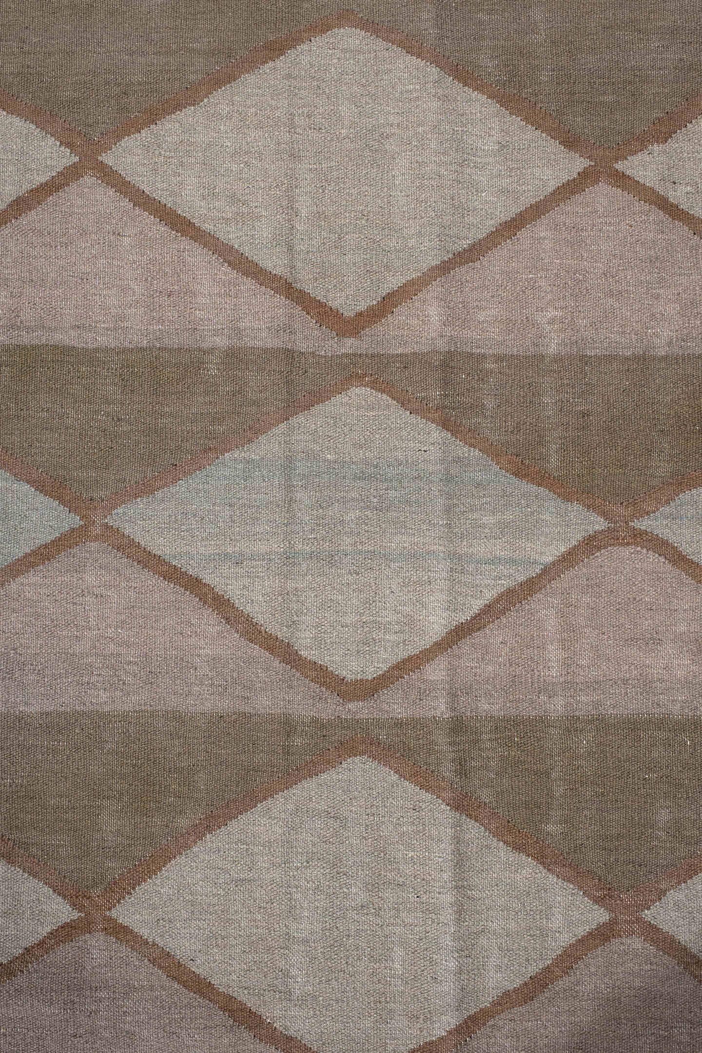 3' x 10' one-of-a-kind handmade vintage Kilim runner rug. Color palette: taupe, camel, ivory, blush, pale_blue, beige, gray
