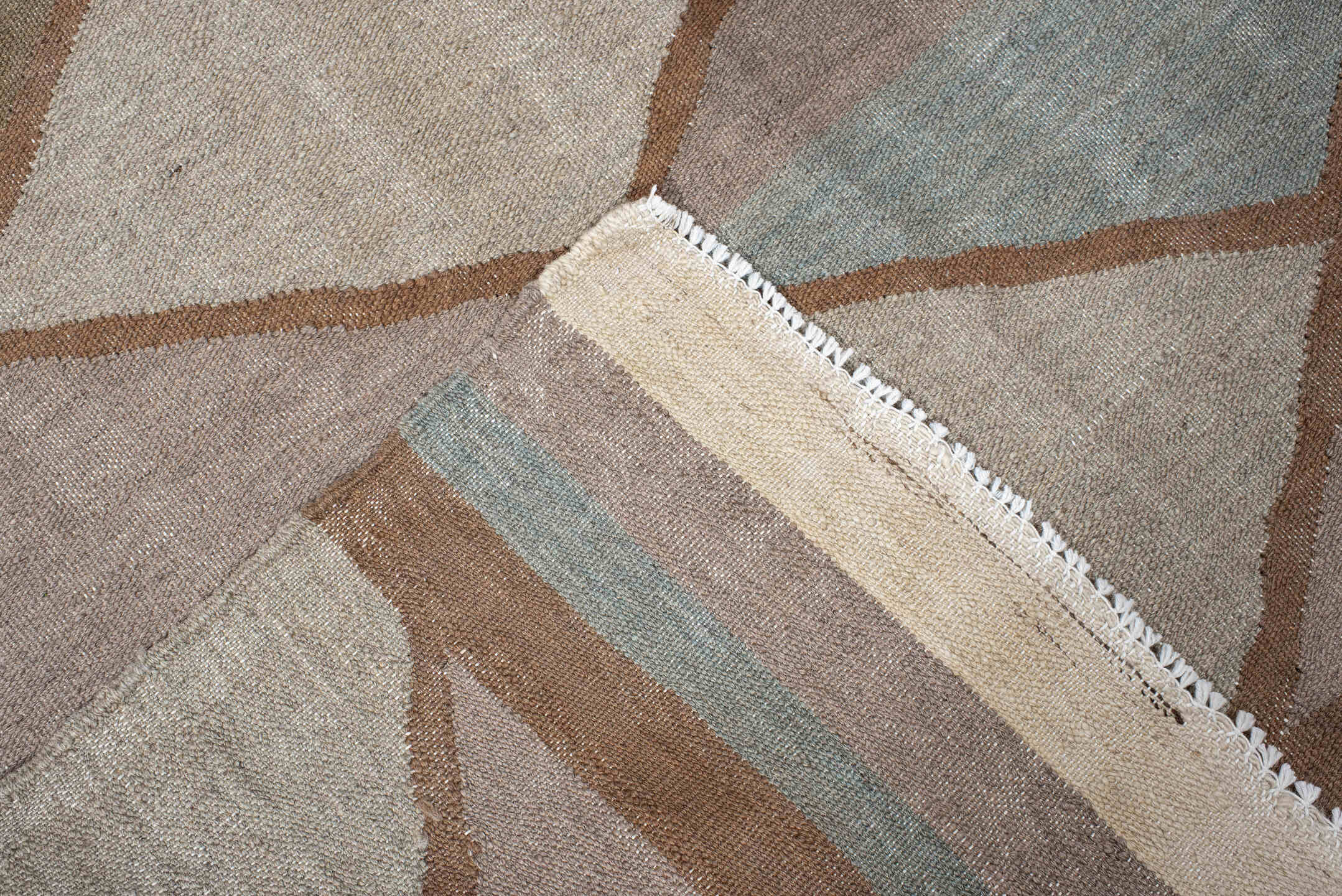 3' x 10' one-of-a-kind handmade vintage Kilim runner rug. Color palette: taupe, camel, ivory, blush, pale_blue, beige, gray