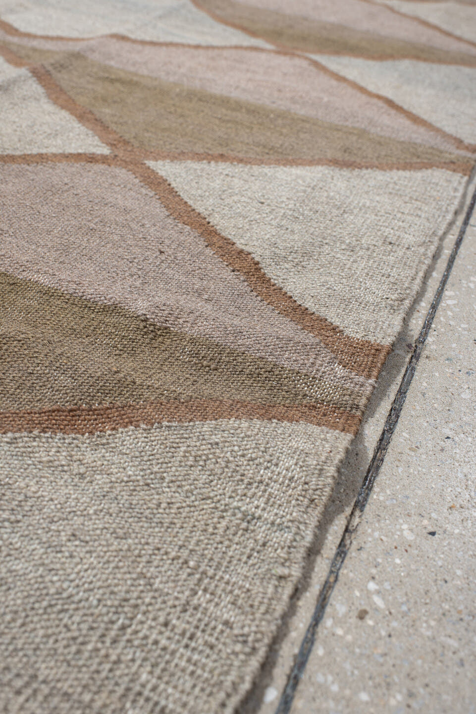 3' x 10' one-of-a-kind handmade vintage Kilim runner rug. Color palette: taupe, camel, ivory, blush, pale_blue, beige, gray