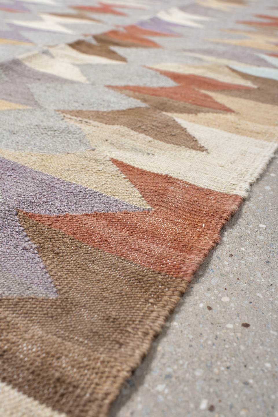 3' x 9' one-of-a-kind handmade vintage Kilim runner rug. Color palette: gray, taupe, ivory, brown, rust, lavender, camel
