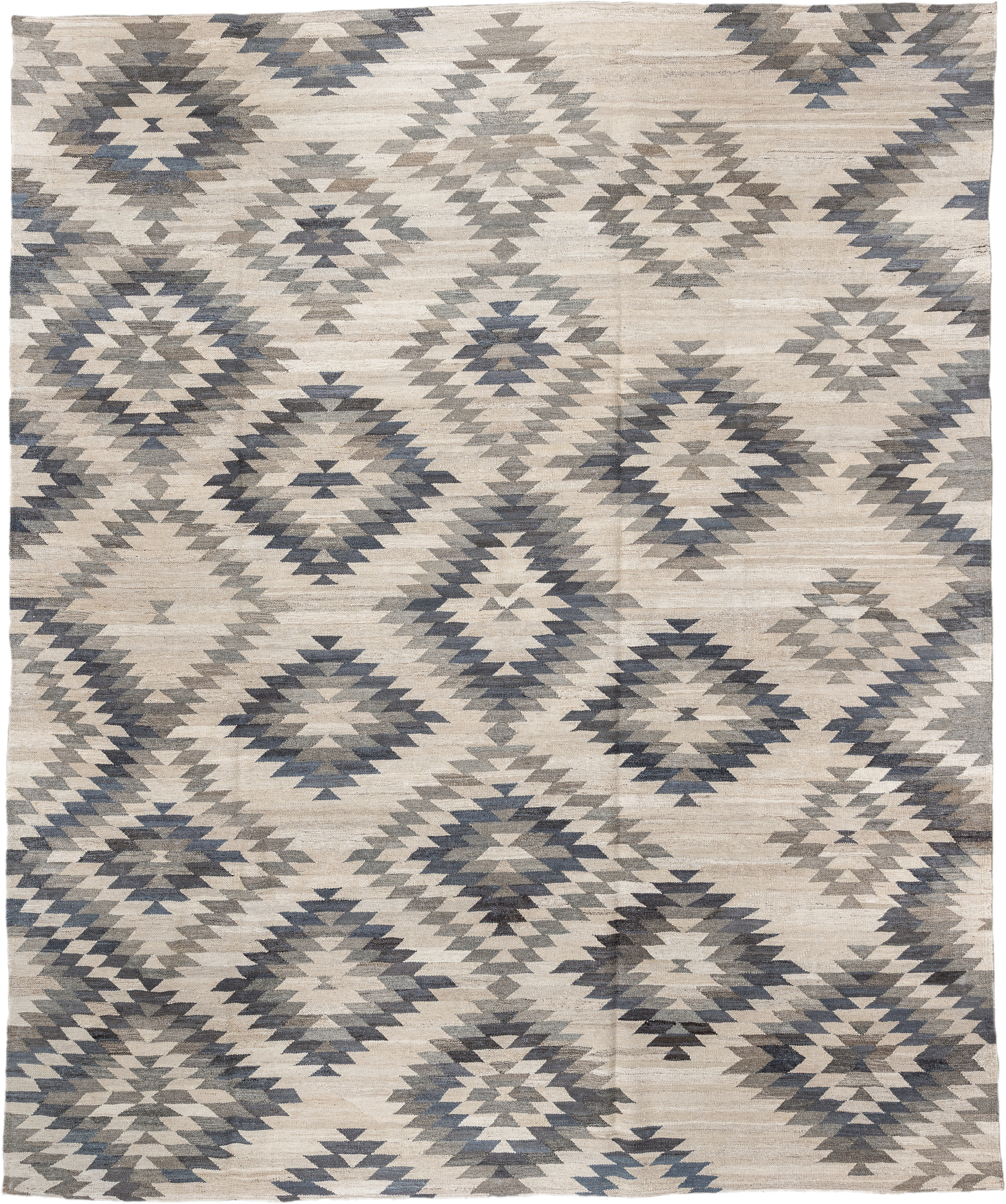 8' x 9' one-of-a-kind handmade vintage Kilim rug. Color palette: ivory, gray, slate, taupe, cream, beige