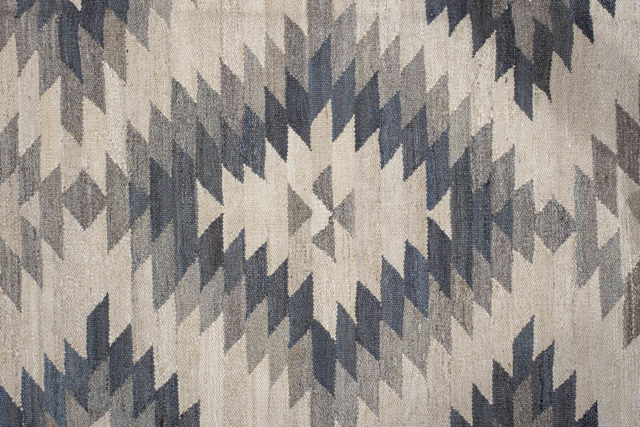 8' x 9' one-of-a-kind handmade vintage Kilim rug. Color palette: dim gray, gray, light gray, linen, off-white, pink