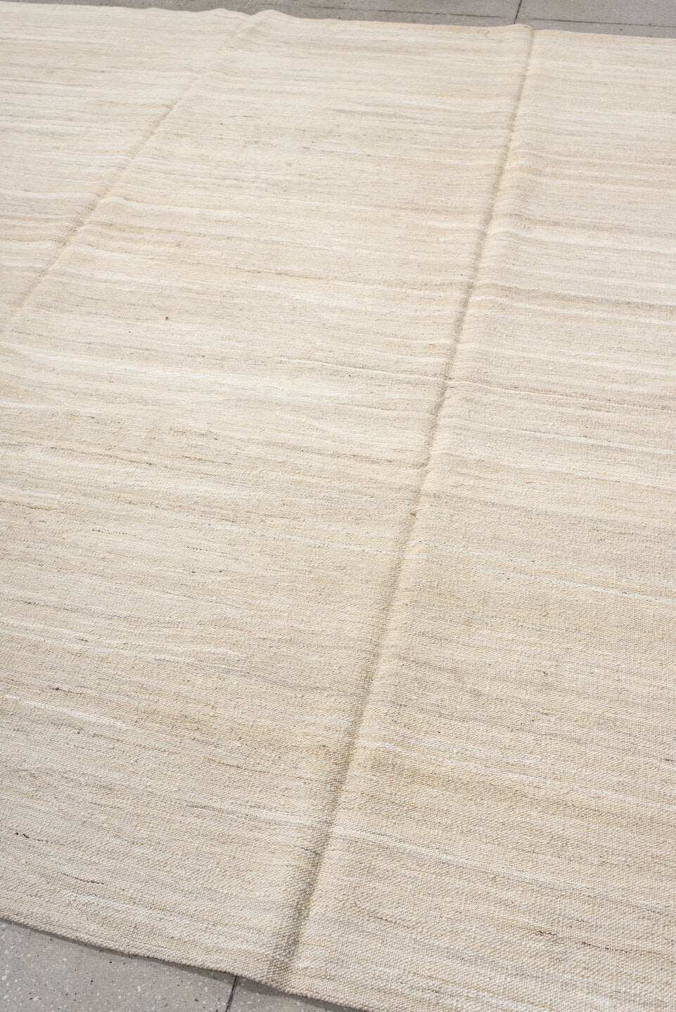 8' x 9' one-of-a-kind handmade vintage Kilim rug. Color palette: ivory, cream, beige, taupe, gray