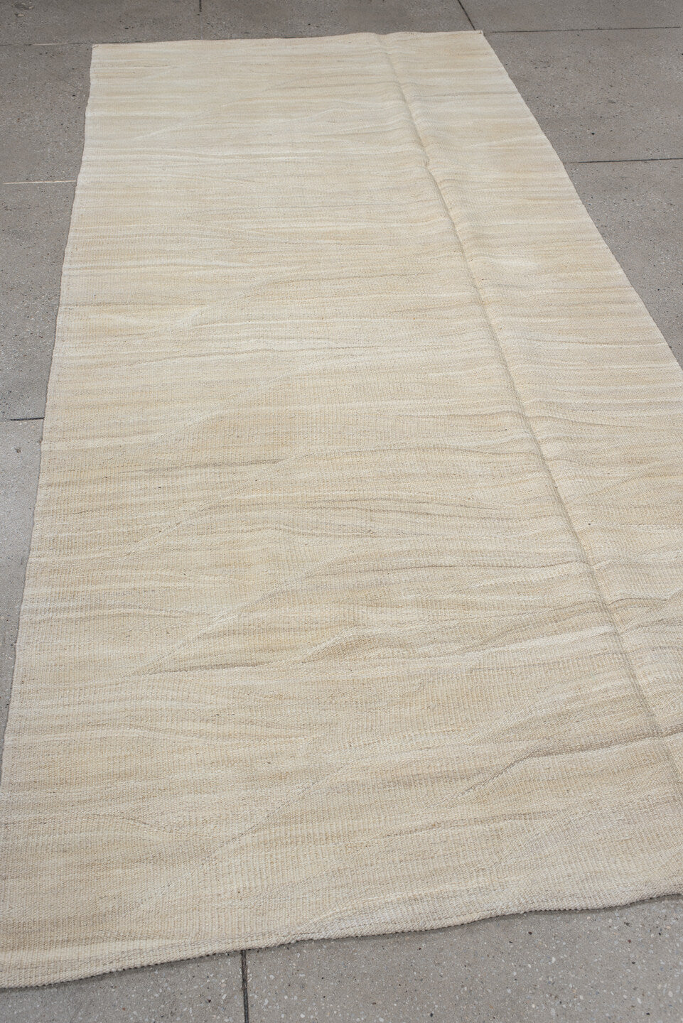 4' x 9' one-of-a-kind handmade vintage Kilim runner rug. Color palette: ivory, cream, beige, taupe, gray