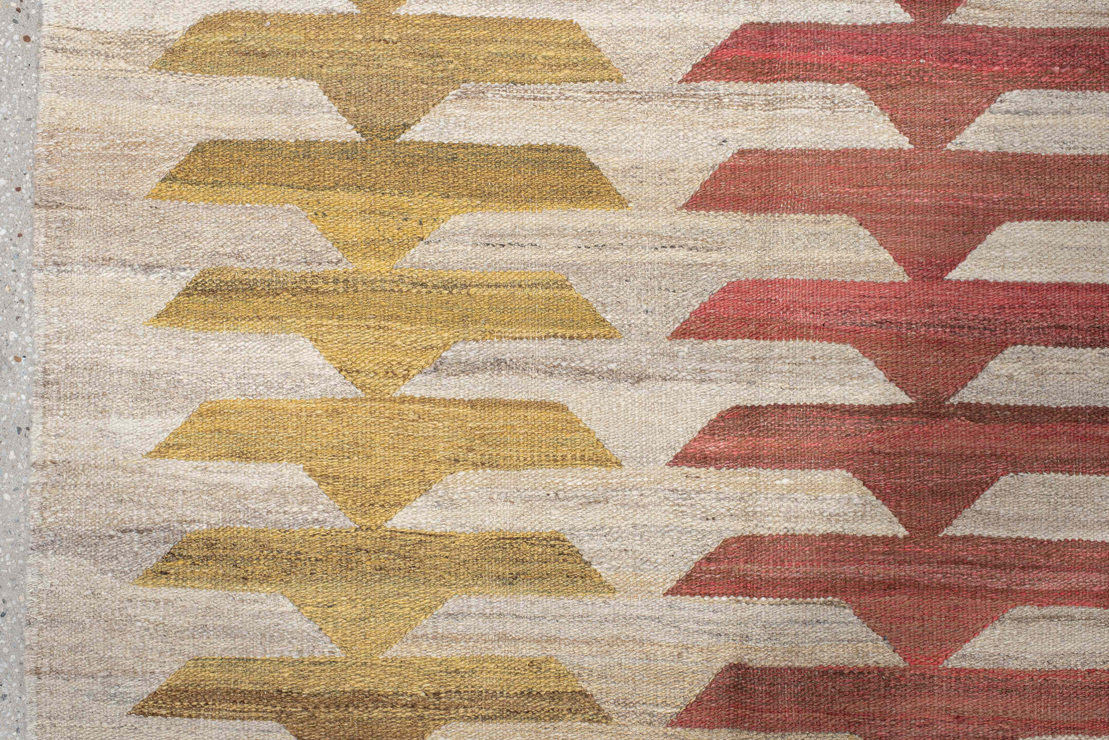 8' x 9' one-of-a-kind handmade vintage Kilim large size rug. Color palette: ivory, taupe, gold, rust, sky_blue, gray, beige