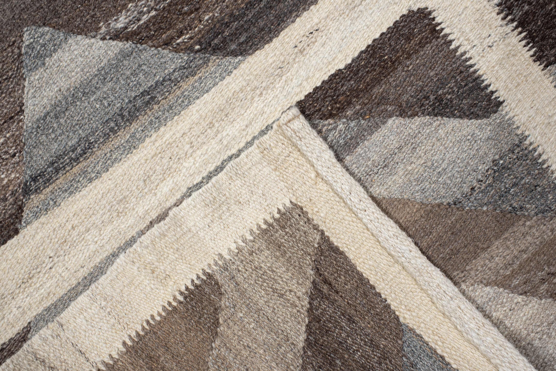 3' x 19' one-of-a-kind handmade vintage Kilim runner rug. Color palette: taupe, ivory, brown, gray, pale_blue, beige