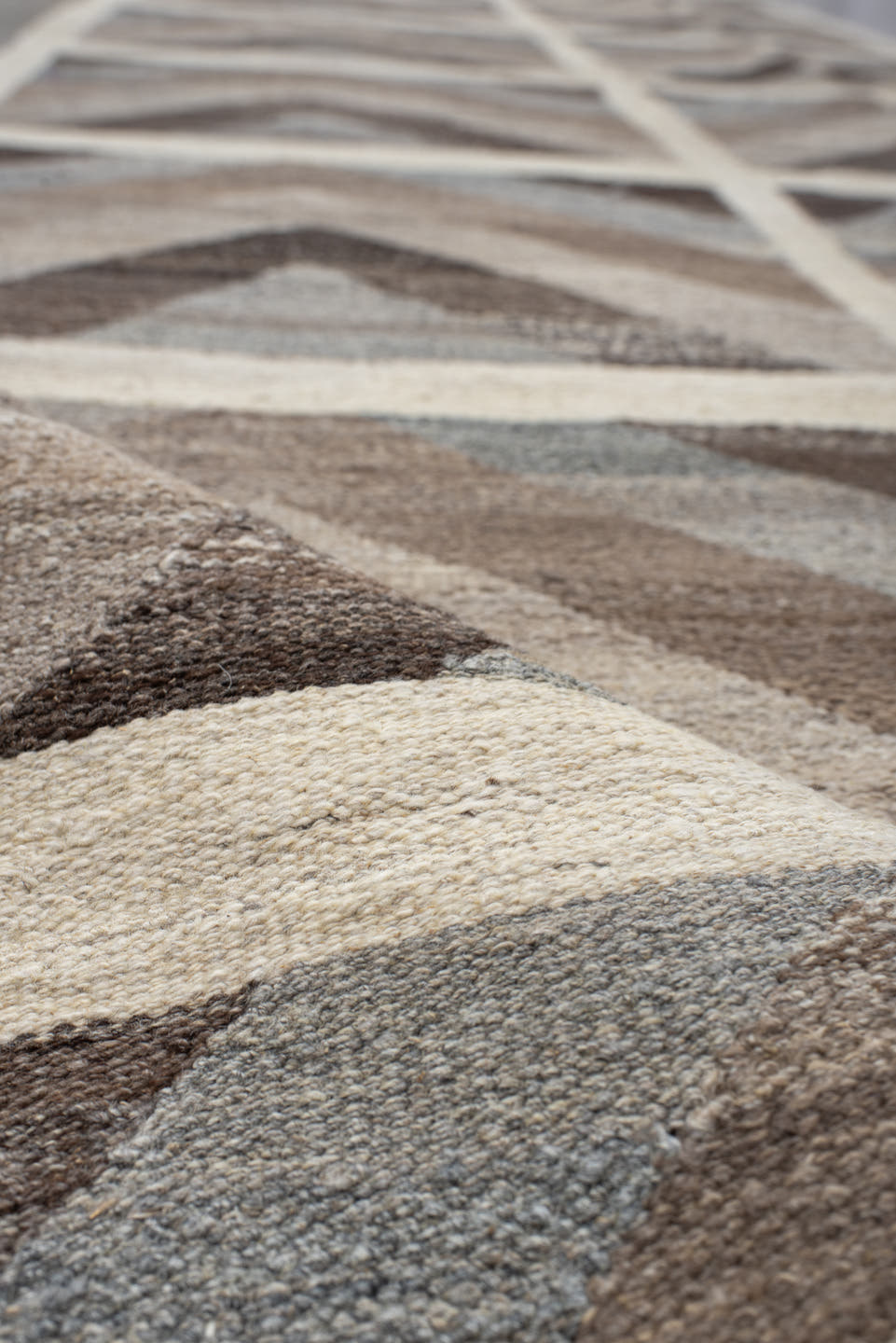 3' x 19' one-of-a-kind handmade vintage Kilim runner rug. Color palette: taupe, ivory, brown, gray, pale_blue, beige