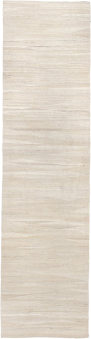 3' x 12' one-of-a-kind handmade vintage Kilim runner rug. Color palette: ivory, cream, beige, taupe, gray