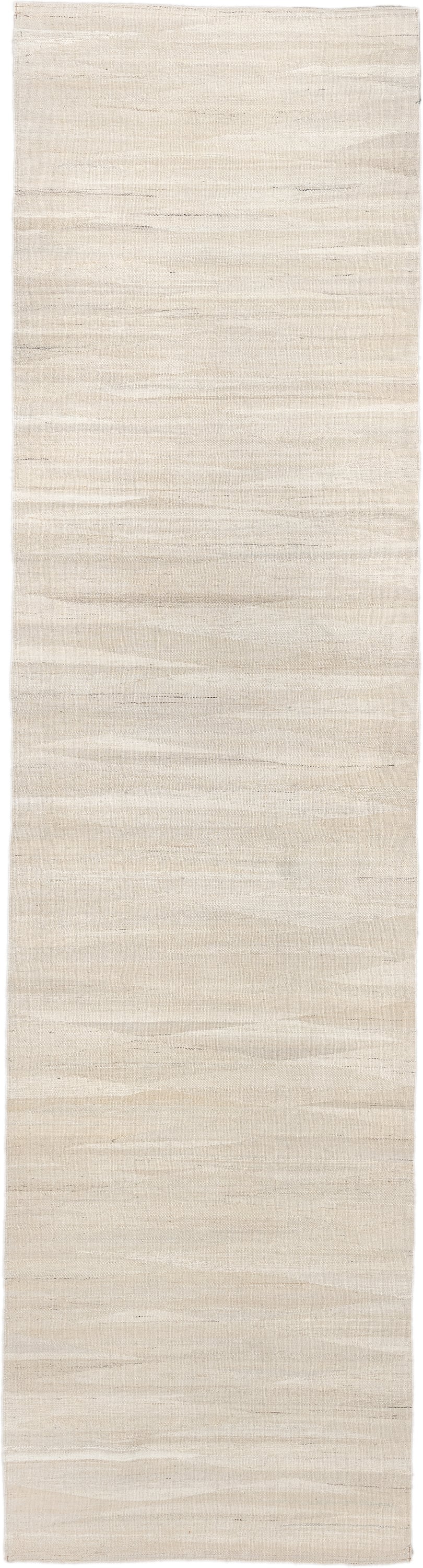 3' x 12' one-of-a-kind handmade vintage Kilim runner rug. Color palette: ivory, cream, beige, taupe, gray