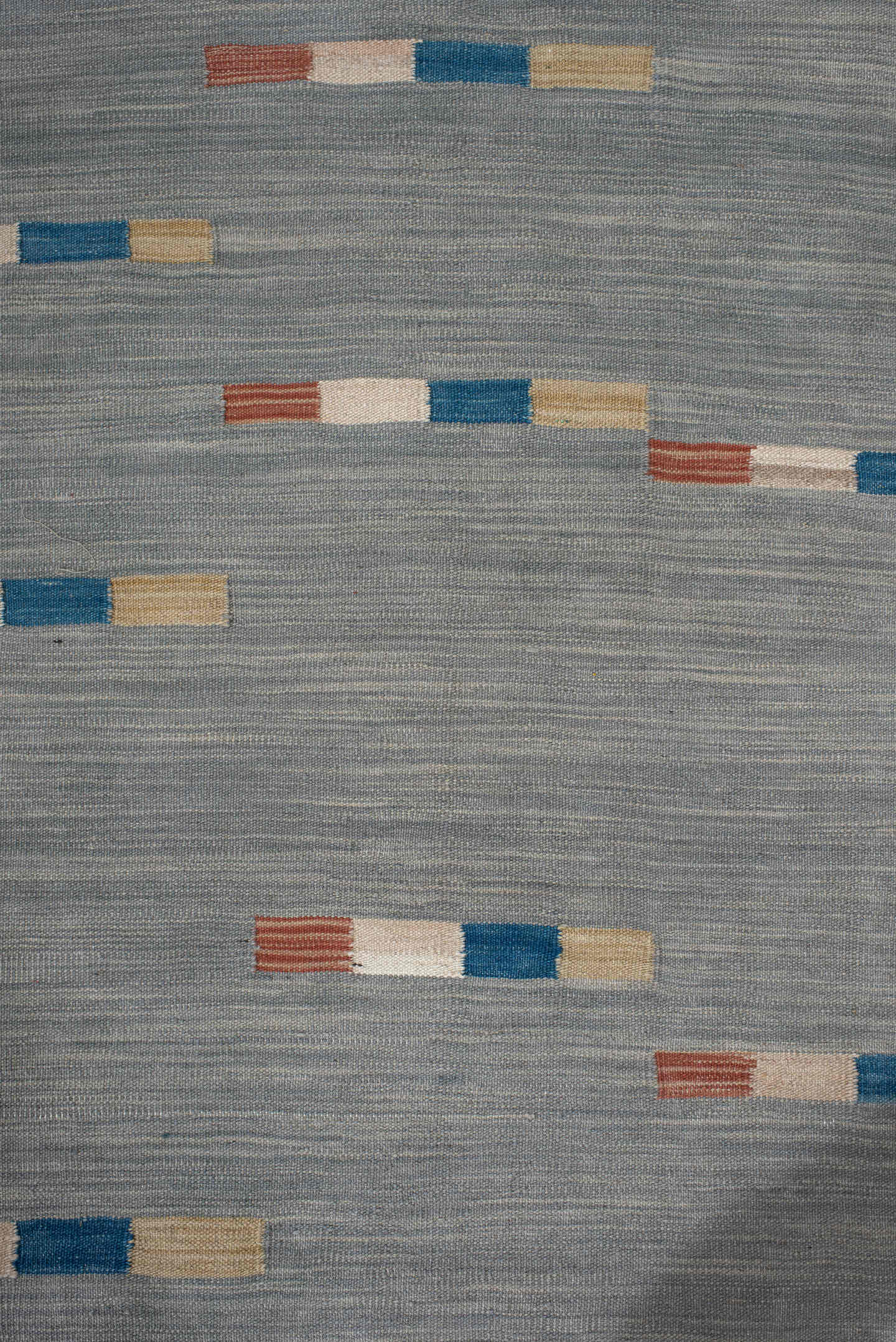 3' x 6' one-of-a-kind handmade vintage Kilim runner rug. Color palette: blue_gray, ivory, cobalt, rust, sand, gray, blue