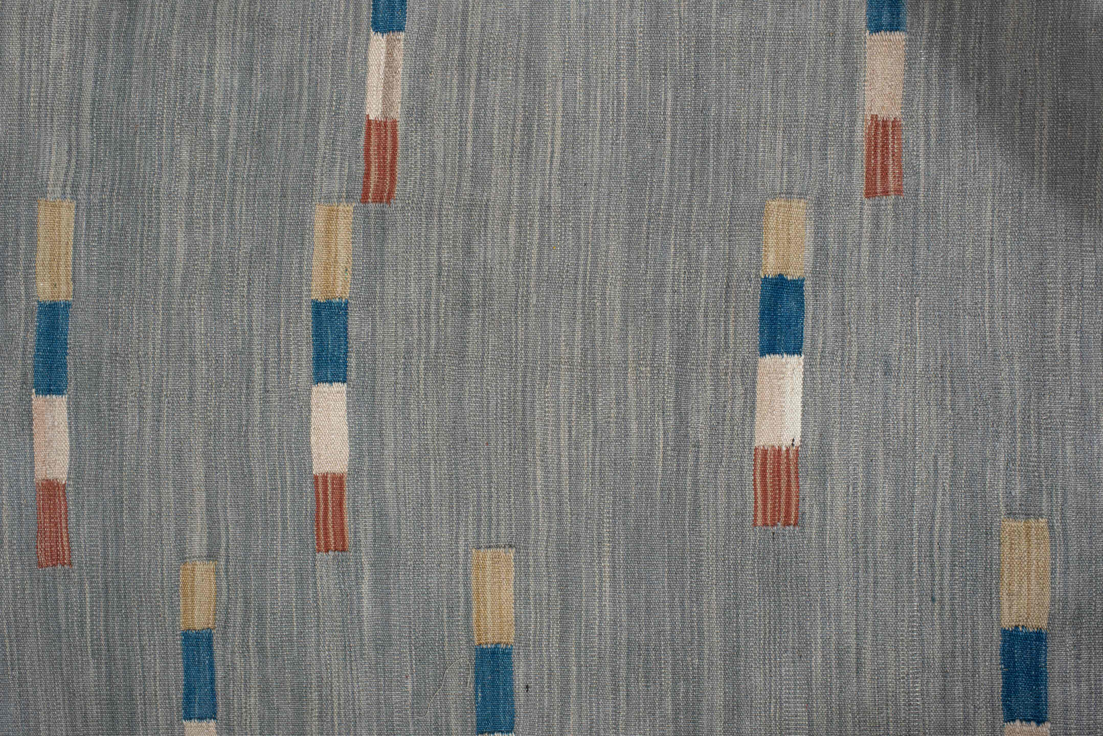 3' x 6' one-of-a-kind handmade vintage Kilim runner rug. Color palette: blue, brown, dark gray, dim gray, gray, light gray