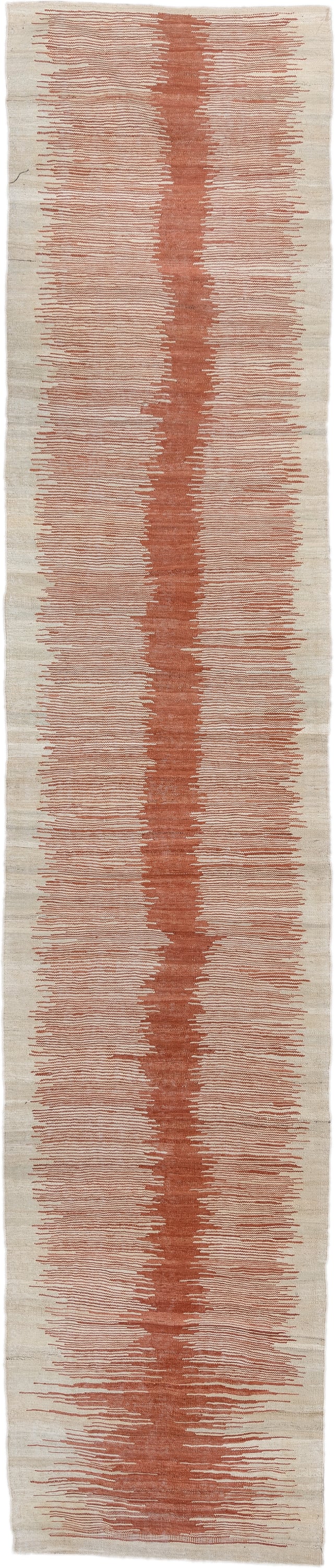 2' x 12' one-of-a-kind handmade vintage Kilim runner rug. Color palette: ivory, terra cotta, cream, terracotta, brown