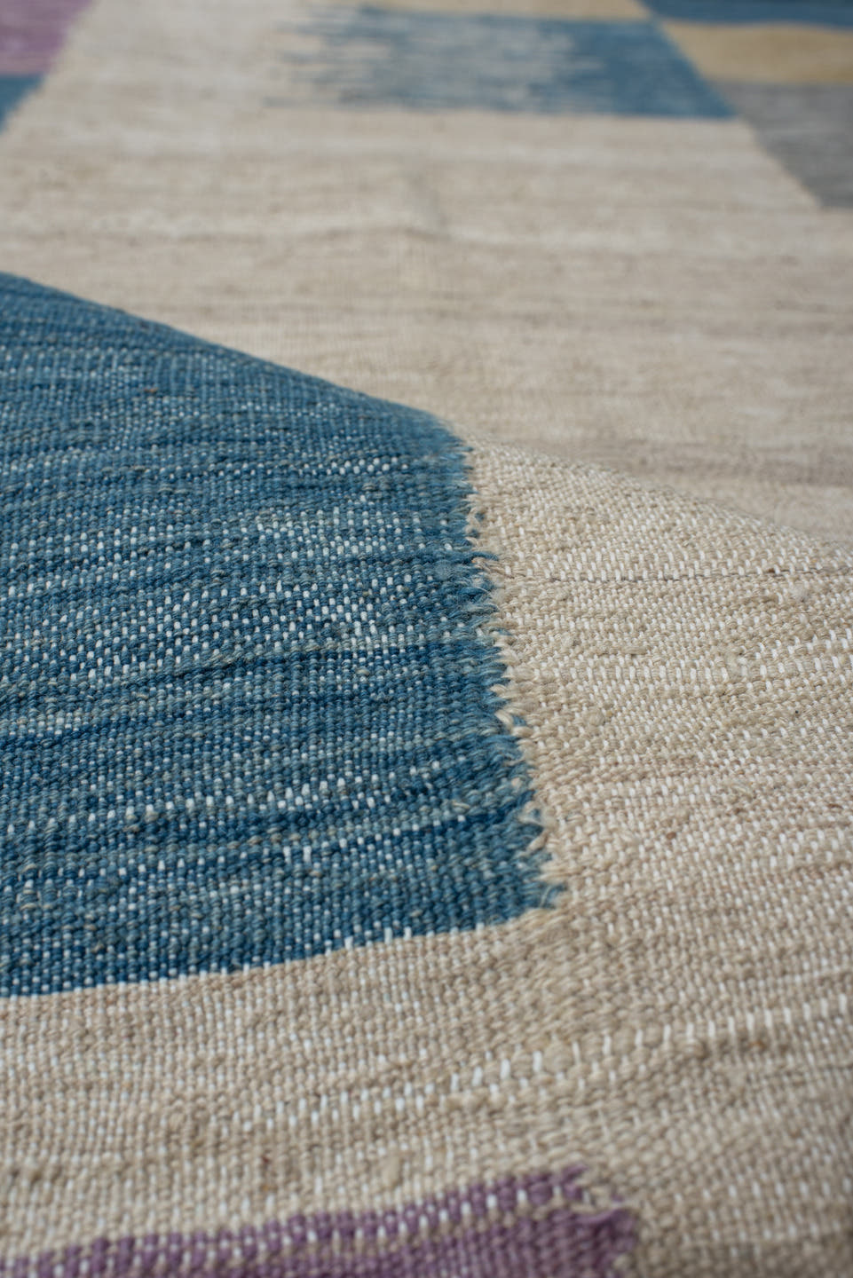 2' x 9' one-of-a-kind handmade vintage Kilim runner rug. Color palette: ivory, teal, lavender, light blue, gray, sand