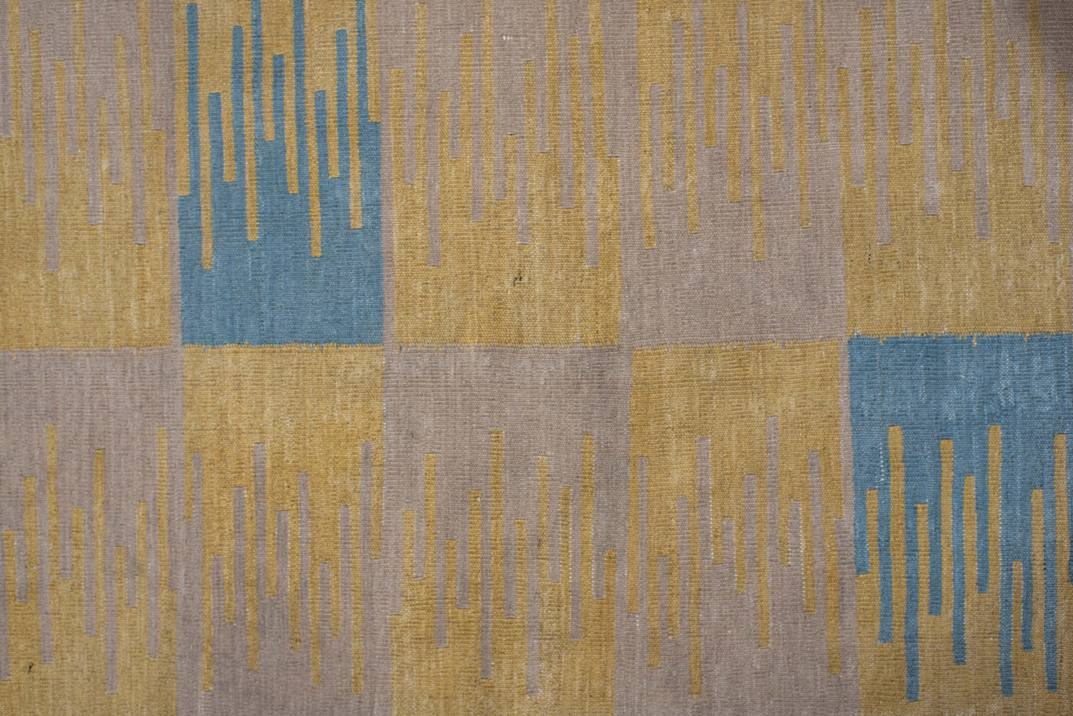 2' x 7' one-of-a-kind handmade vintage Kilim runner rug. Color palette: brown, burlywood, gray, light gray, light slate gray