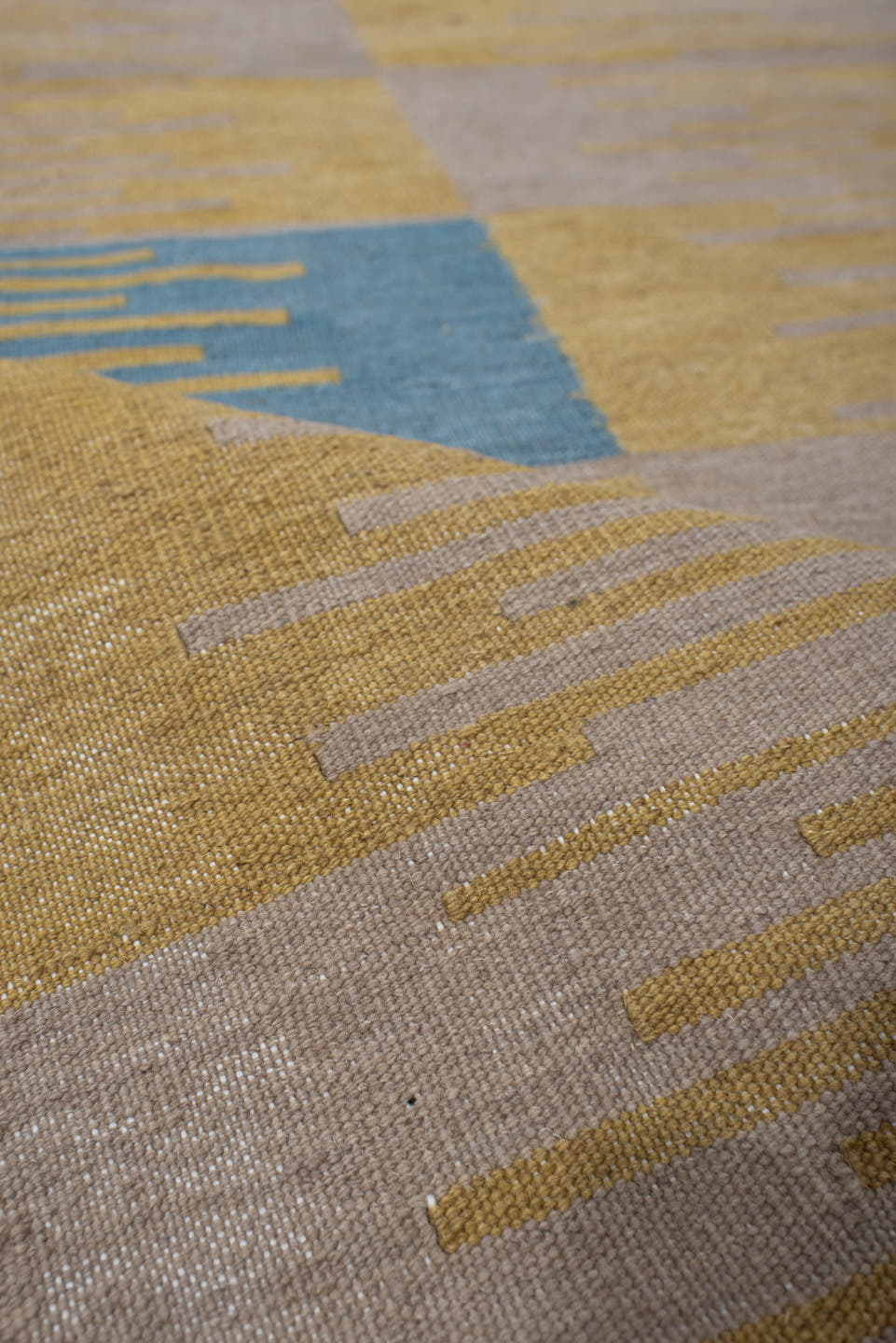 2' x 7' one-of-a-kind handmade vintage Kilim runner rug. Color palette: sand, pale gold, sky blue, ivory, beige, gold